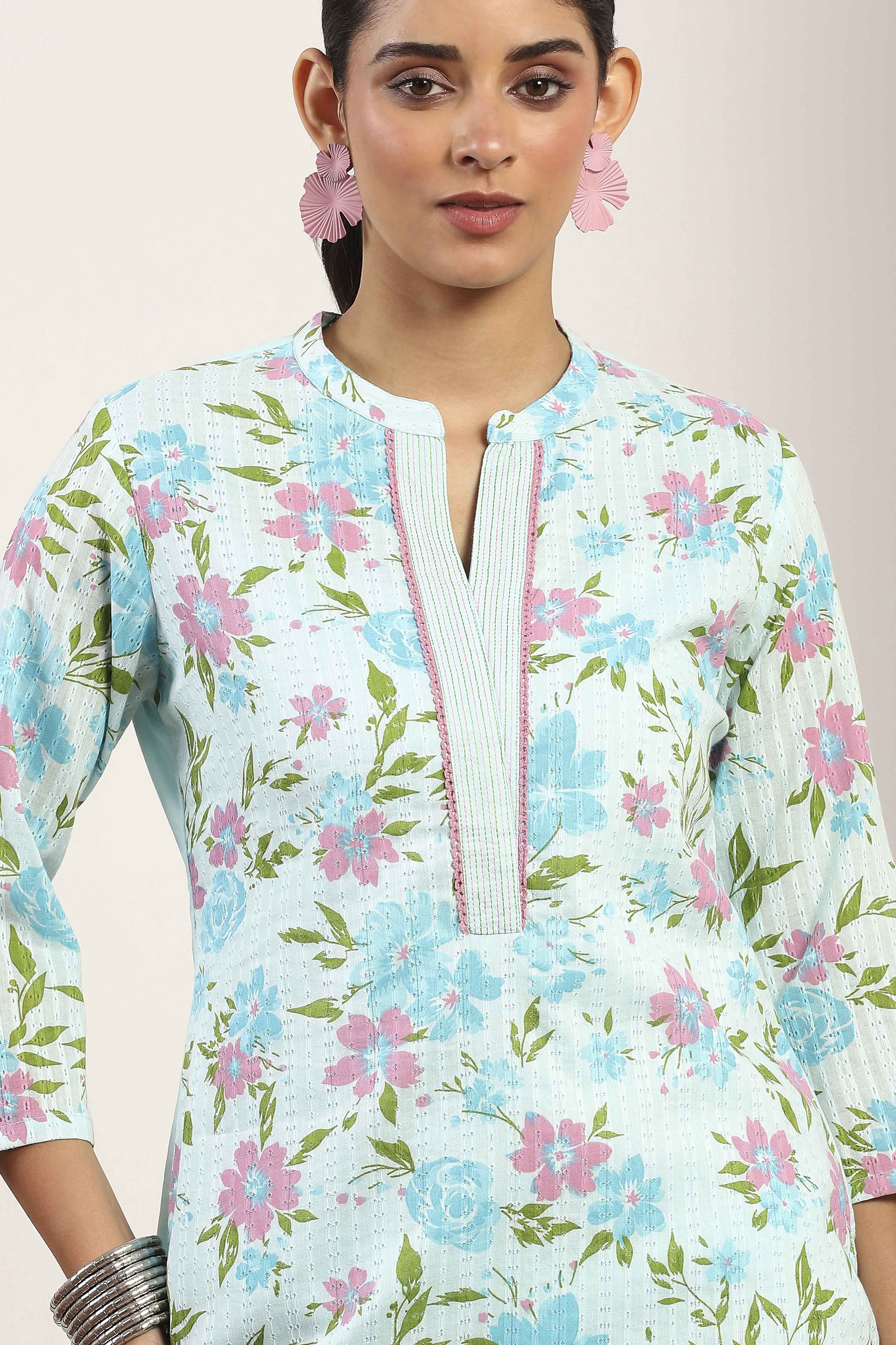 Blue Cotton Straight Suit Sets image number 1