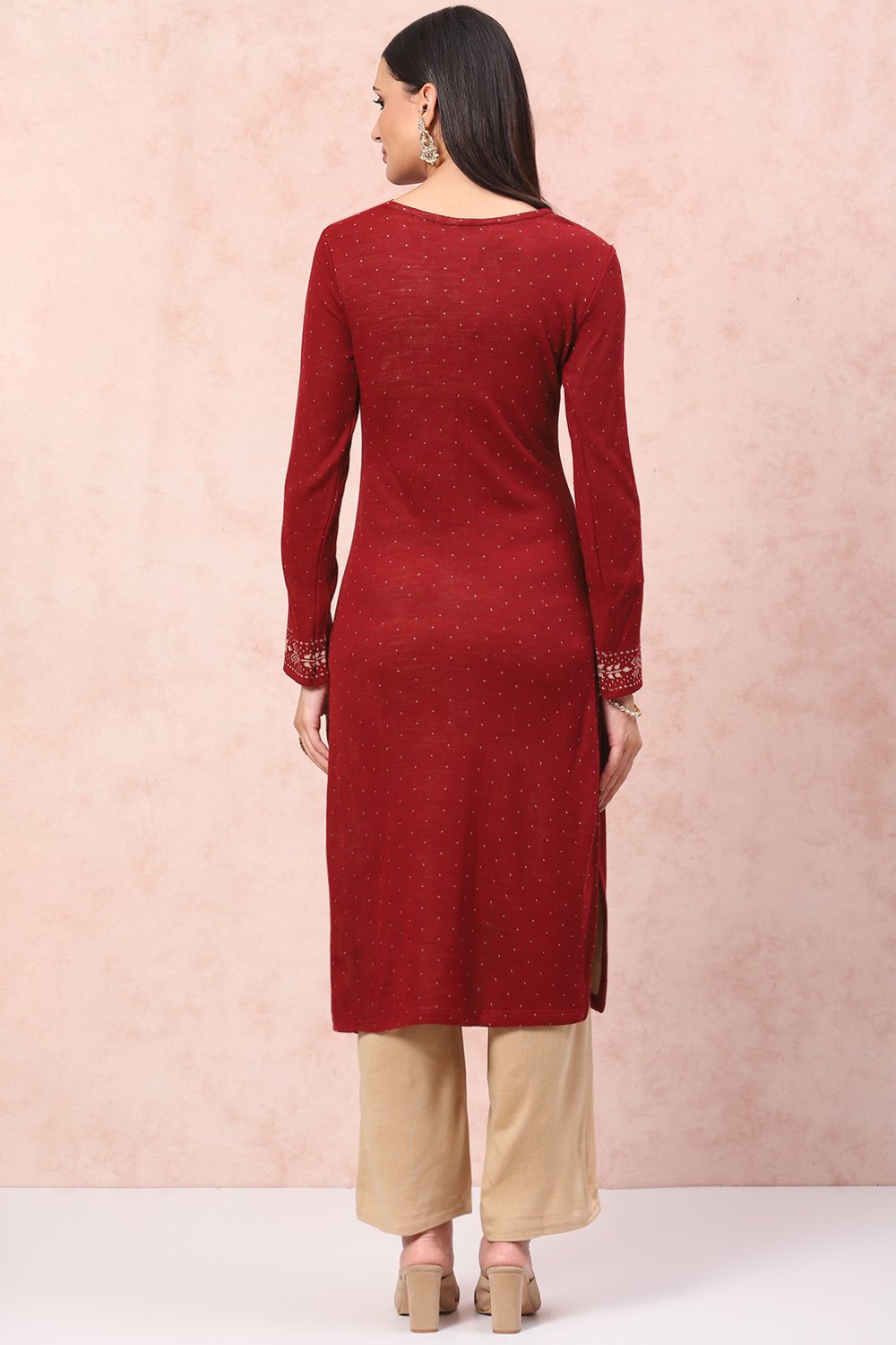 Maroon Acrylic Straight Kurta image number 4