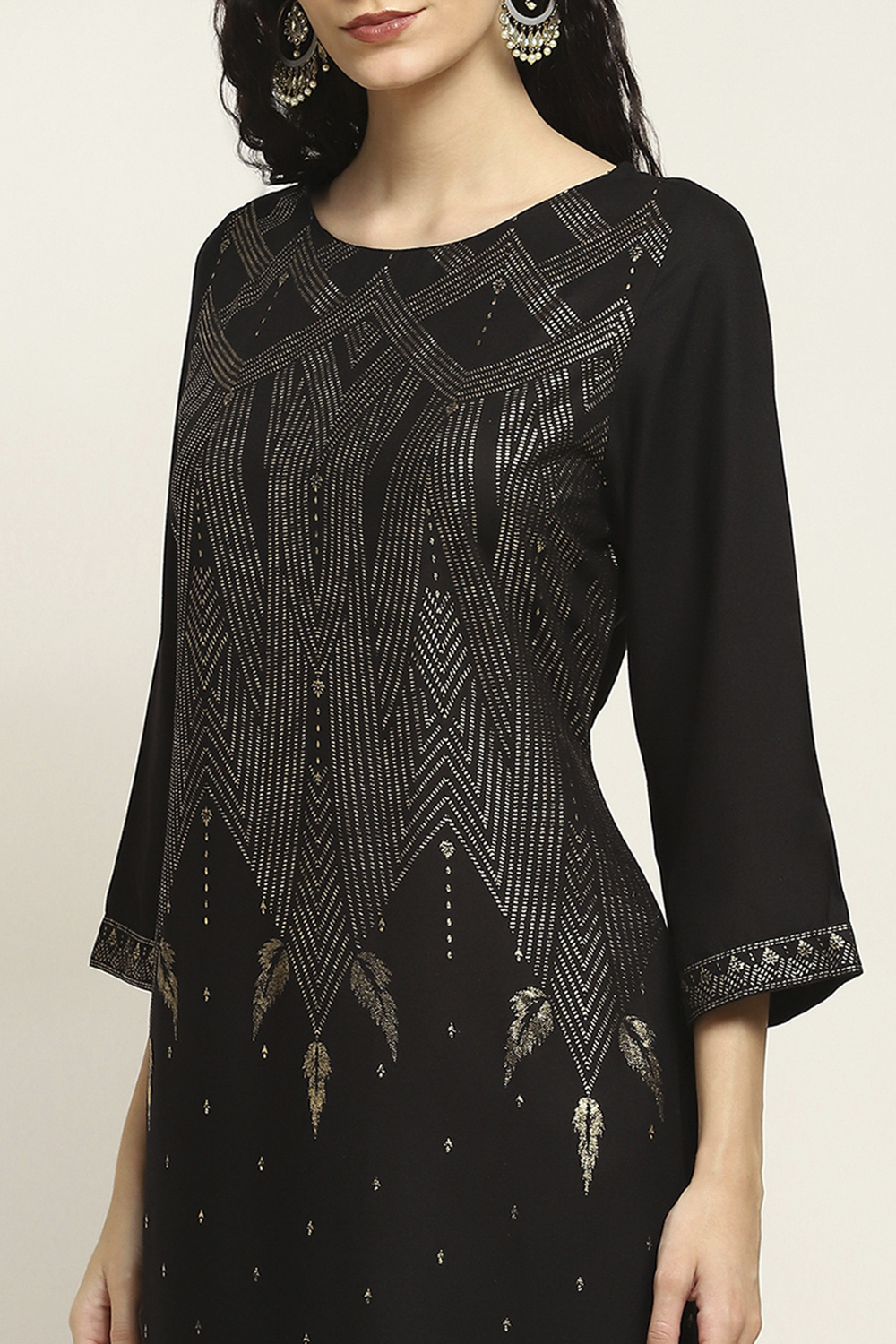 Black Viscose Rayon Printed Straight Kurta image number 1