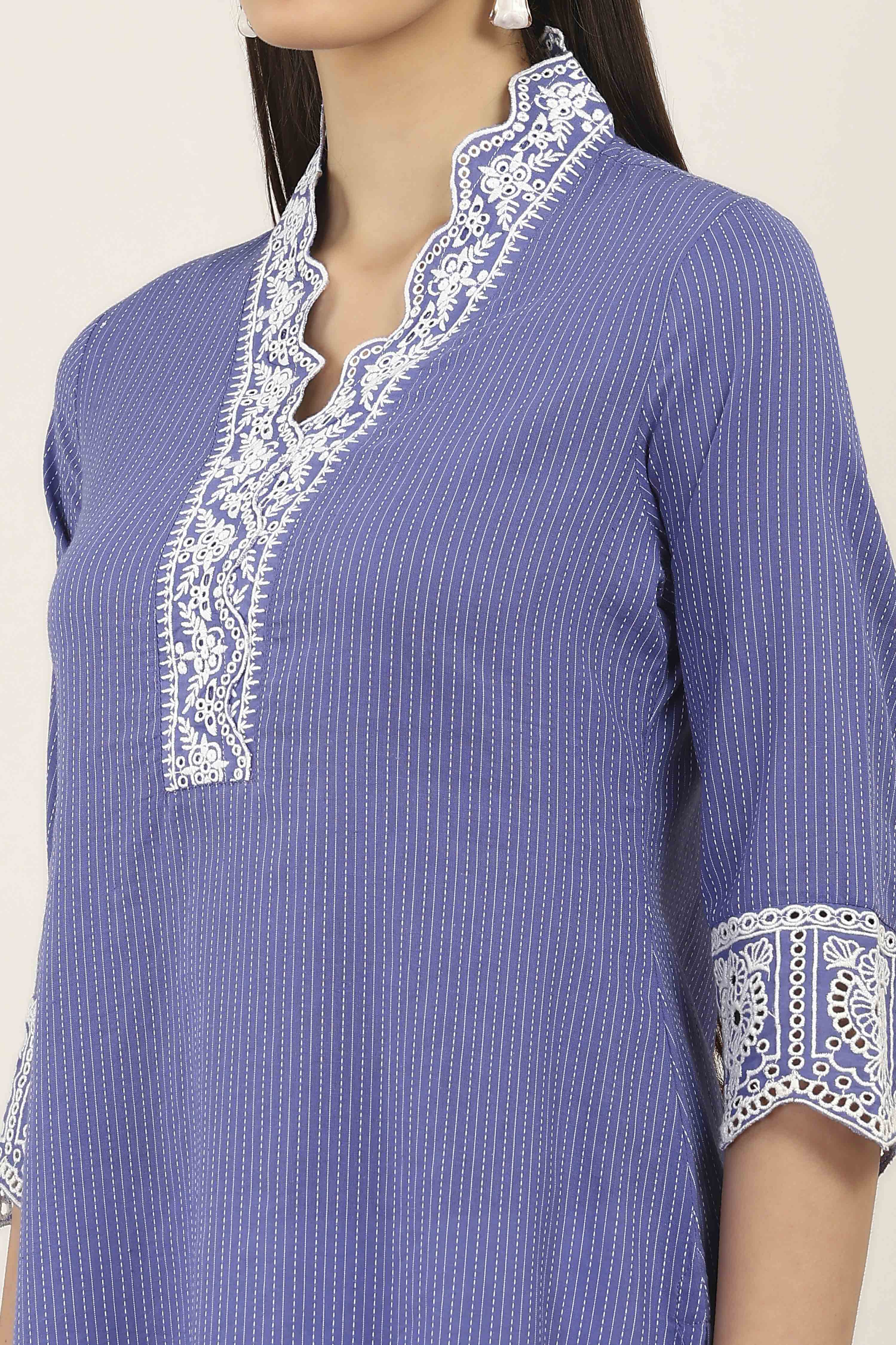 Blue Cotton Straight Kurtas image number 1