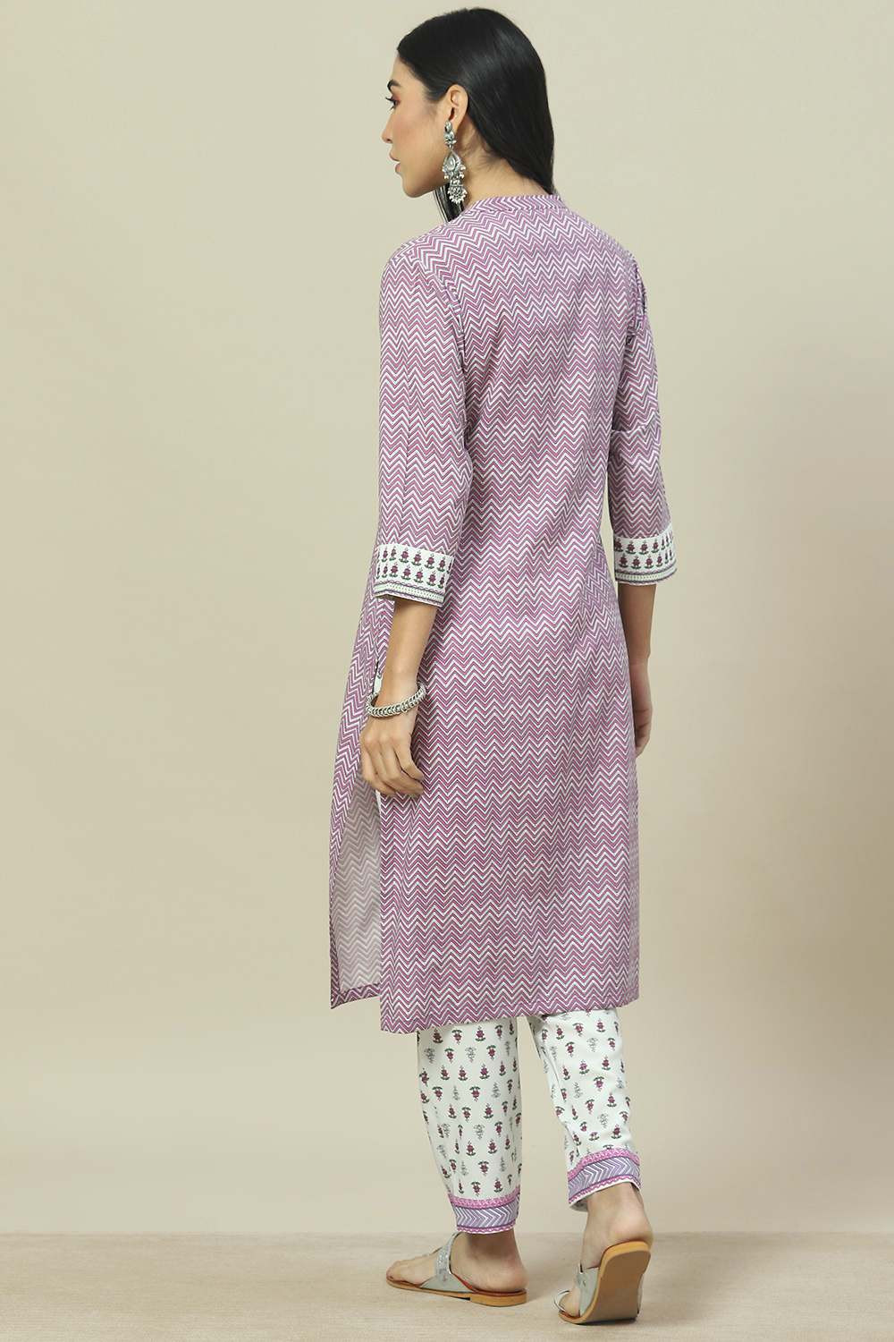 Lavendar LIVA Woven Straight Kurta Suit Set image number 5