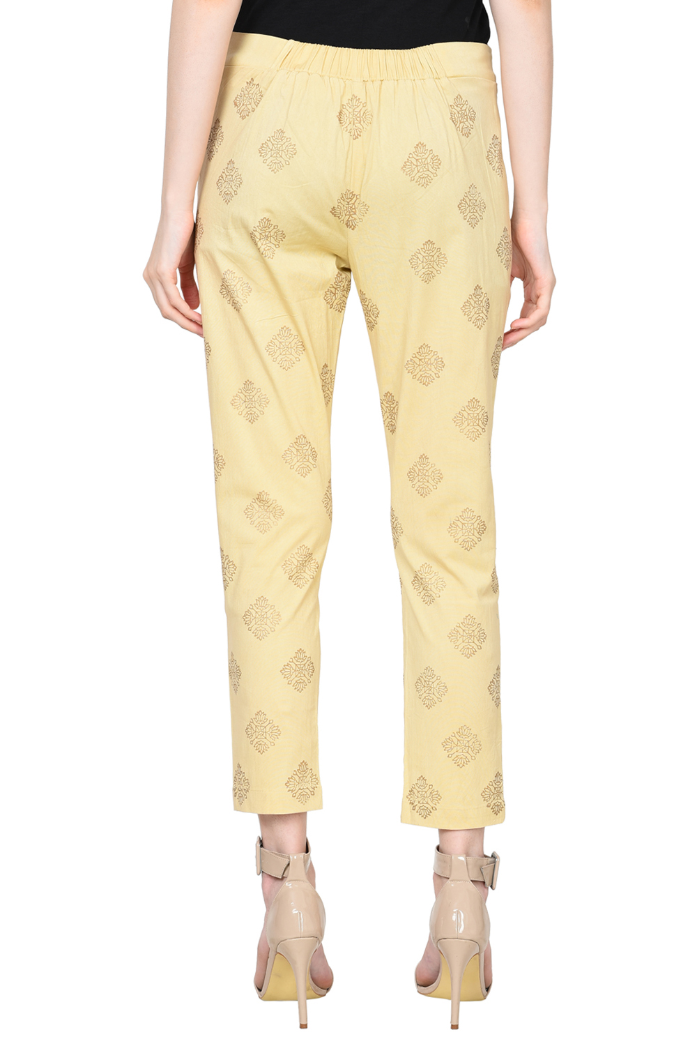 Beige Polyester Slim Pants image number 3