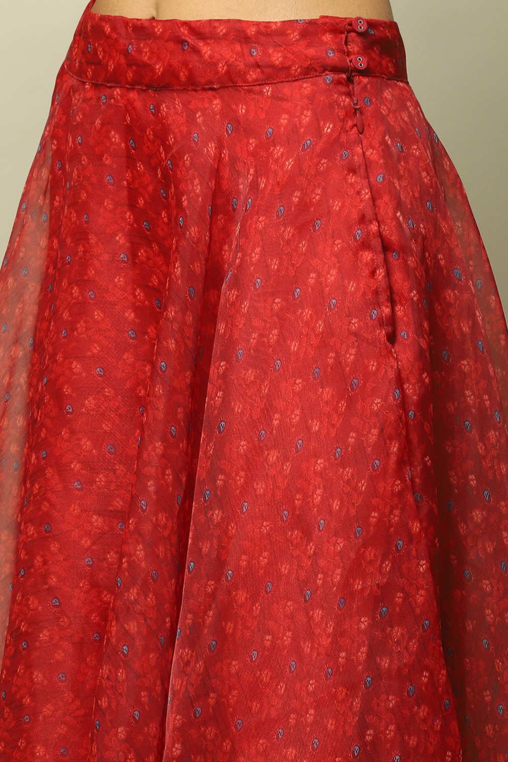 Red Polyester Flared Printed Lehenga set image number 2