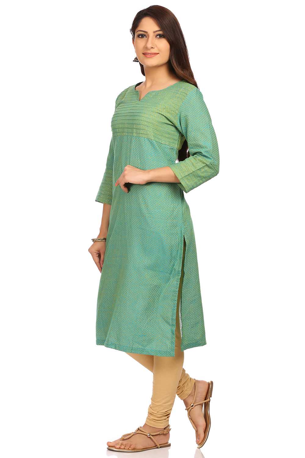 Mint Green Straight Poly Cotton Kurta image number 2