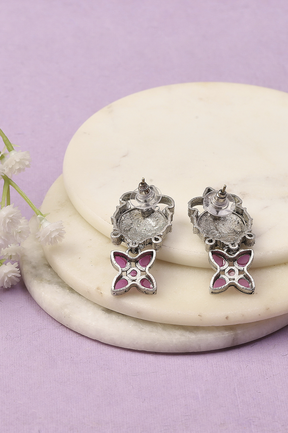 Oxid Pink Oxidised Alloy Earrings image number 2