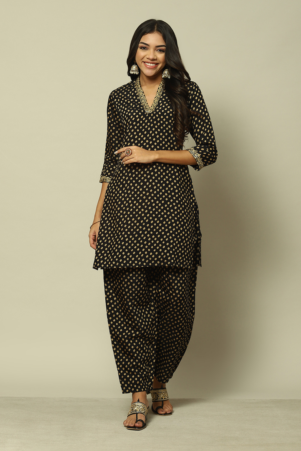 Black LIVA LIVA Straight Printed Kurta Palazzo Suit Set image number 7