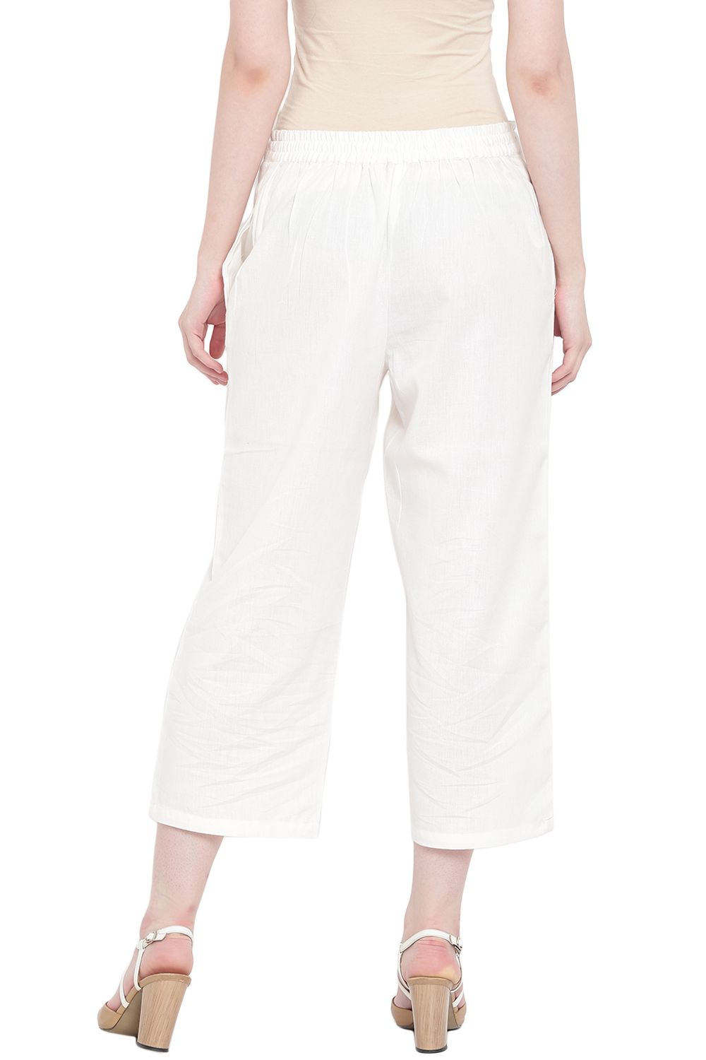 Off White Cotton Fusion Pants image number 4