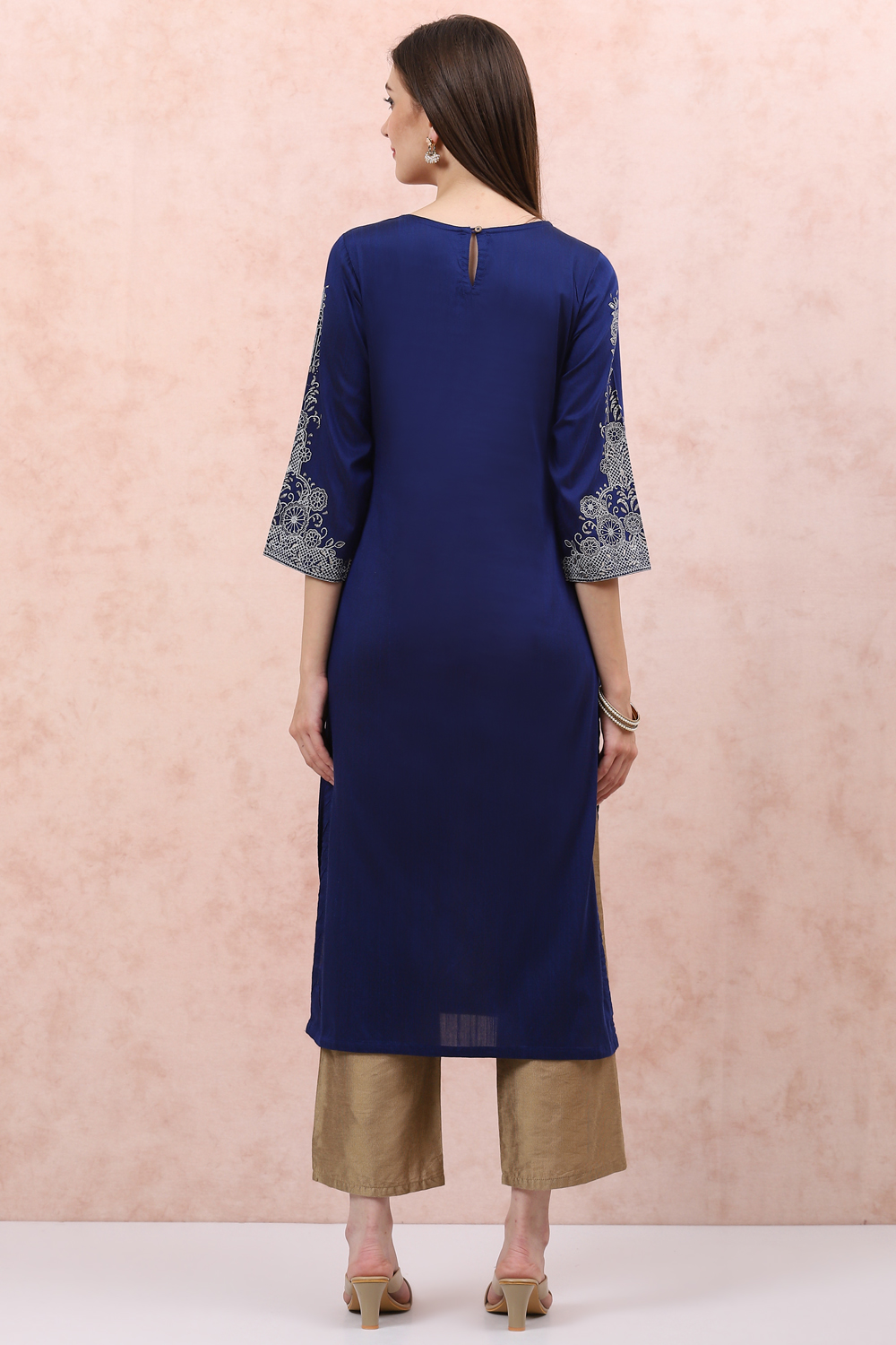 Blue Art Silk Straight Kurta image number 4