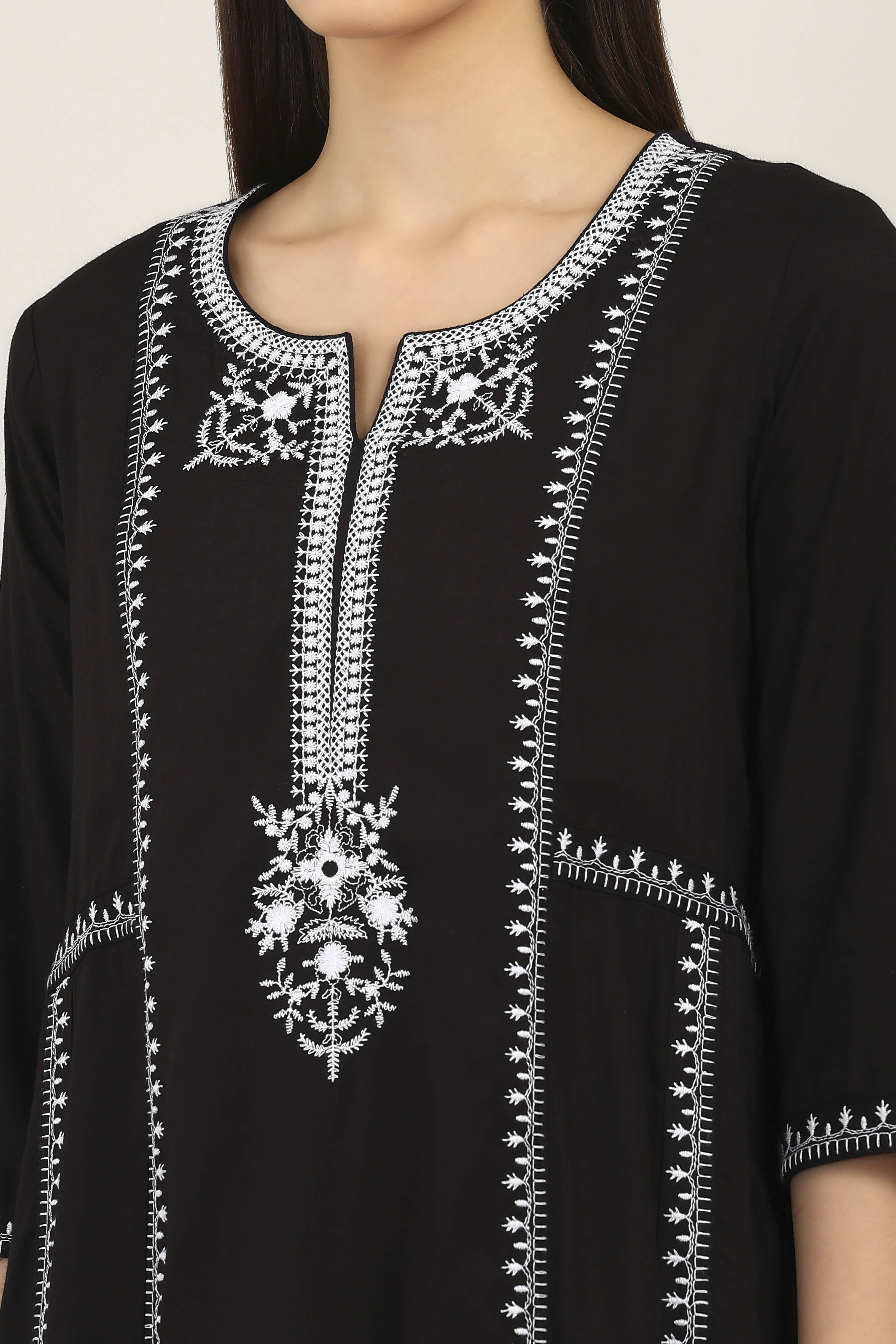 Black Rayon Viscose Rayon Kurta Pants Set image number 1
