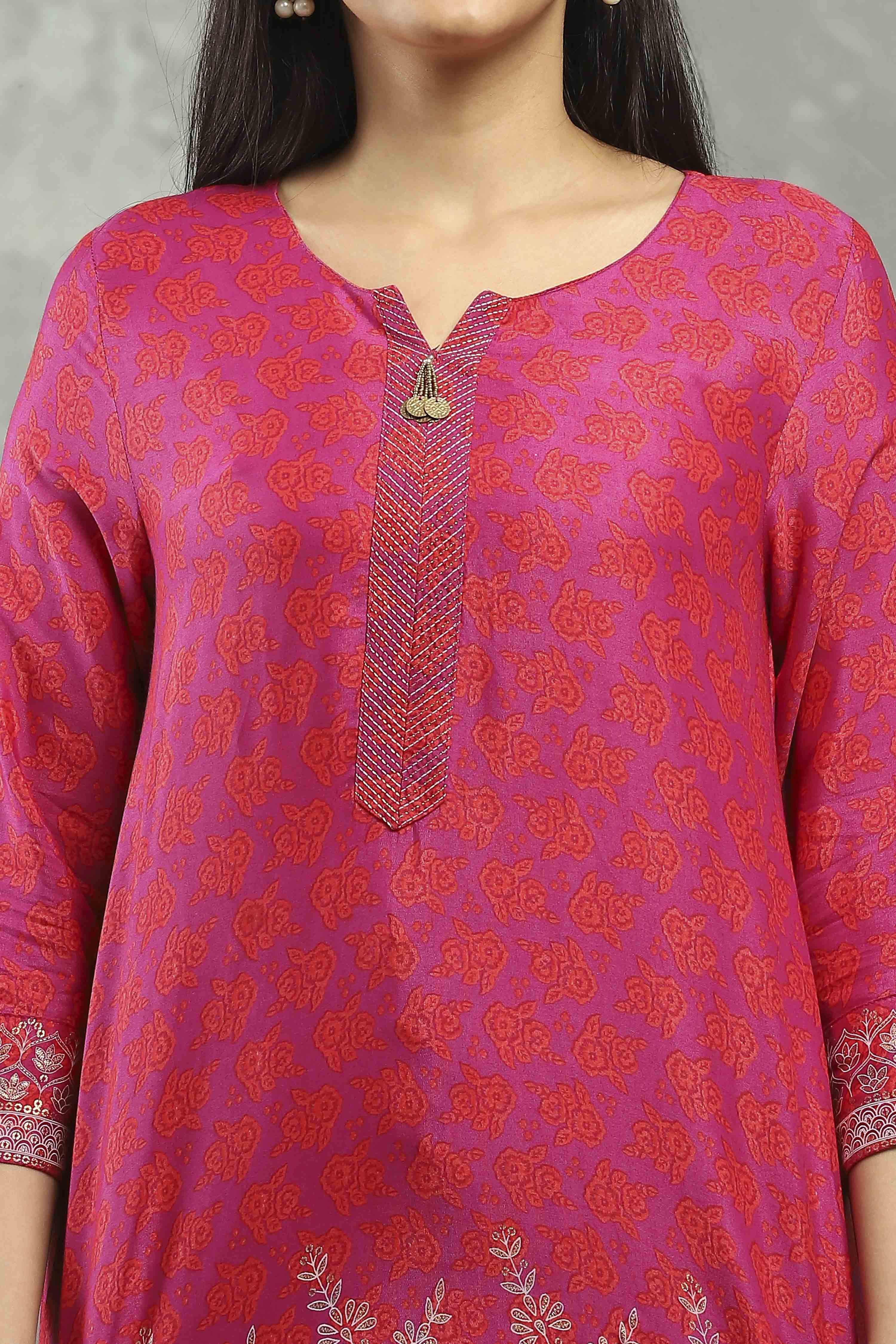 Purple Viscose Straight Kurta Pants Set image number 1