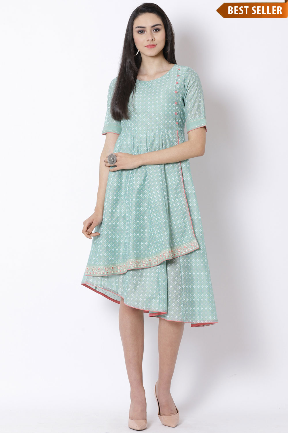 Green Art Silk Kalidar Dress image number 0