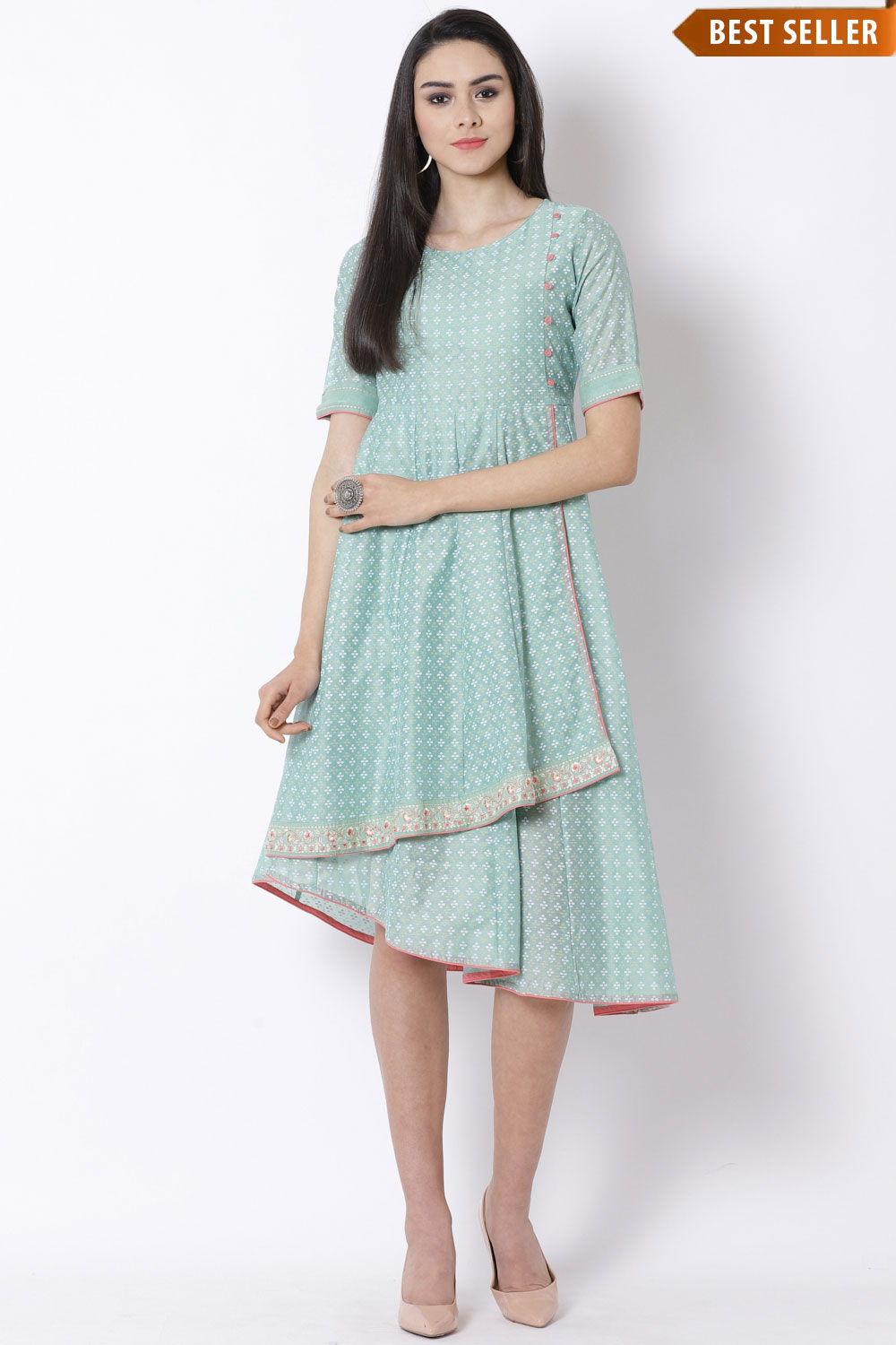 Green Art Silk Kalidar Dress image number 0