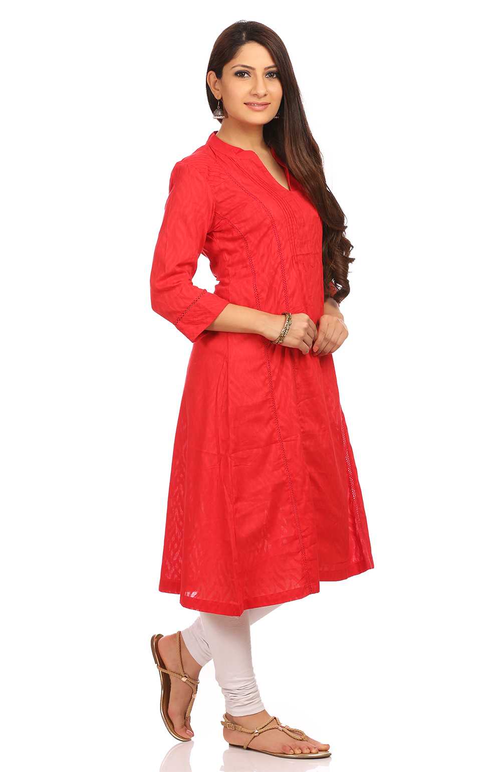 Red Straight Cotton Kurta image number 2