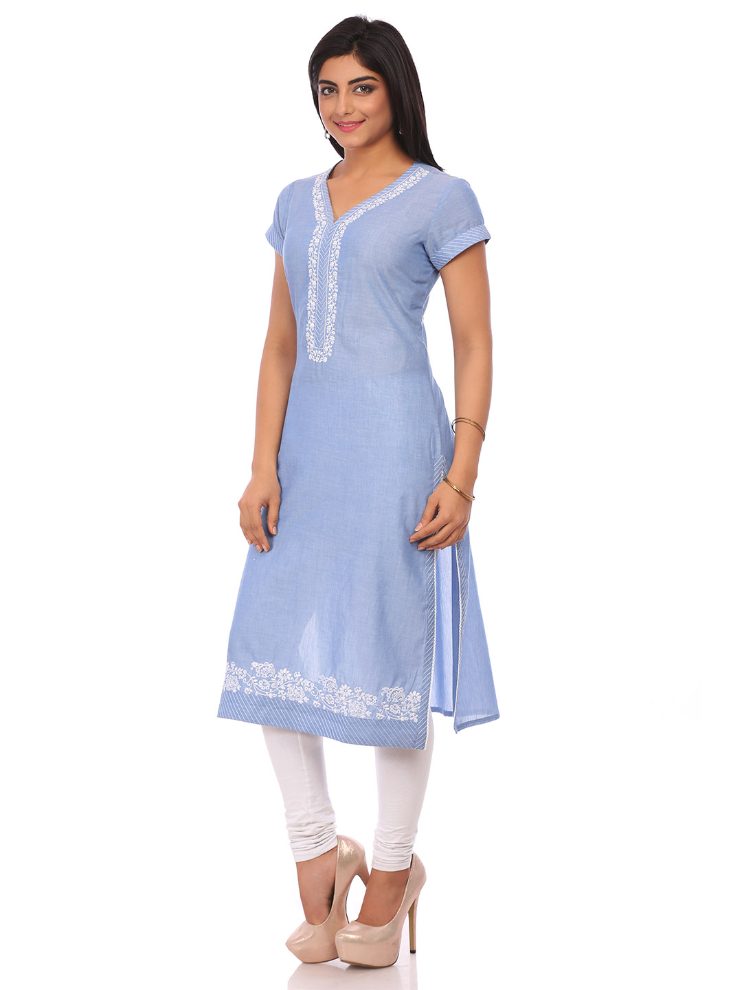 Blue Cotton Straight Kurta image number 3