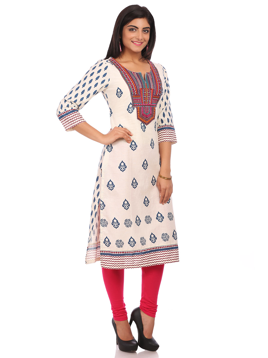 Beige Cotton Straight Kurta image number 2