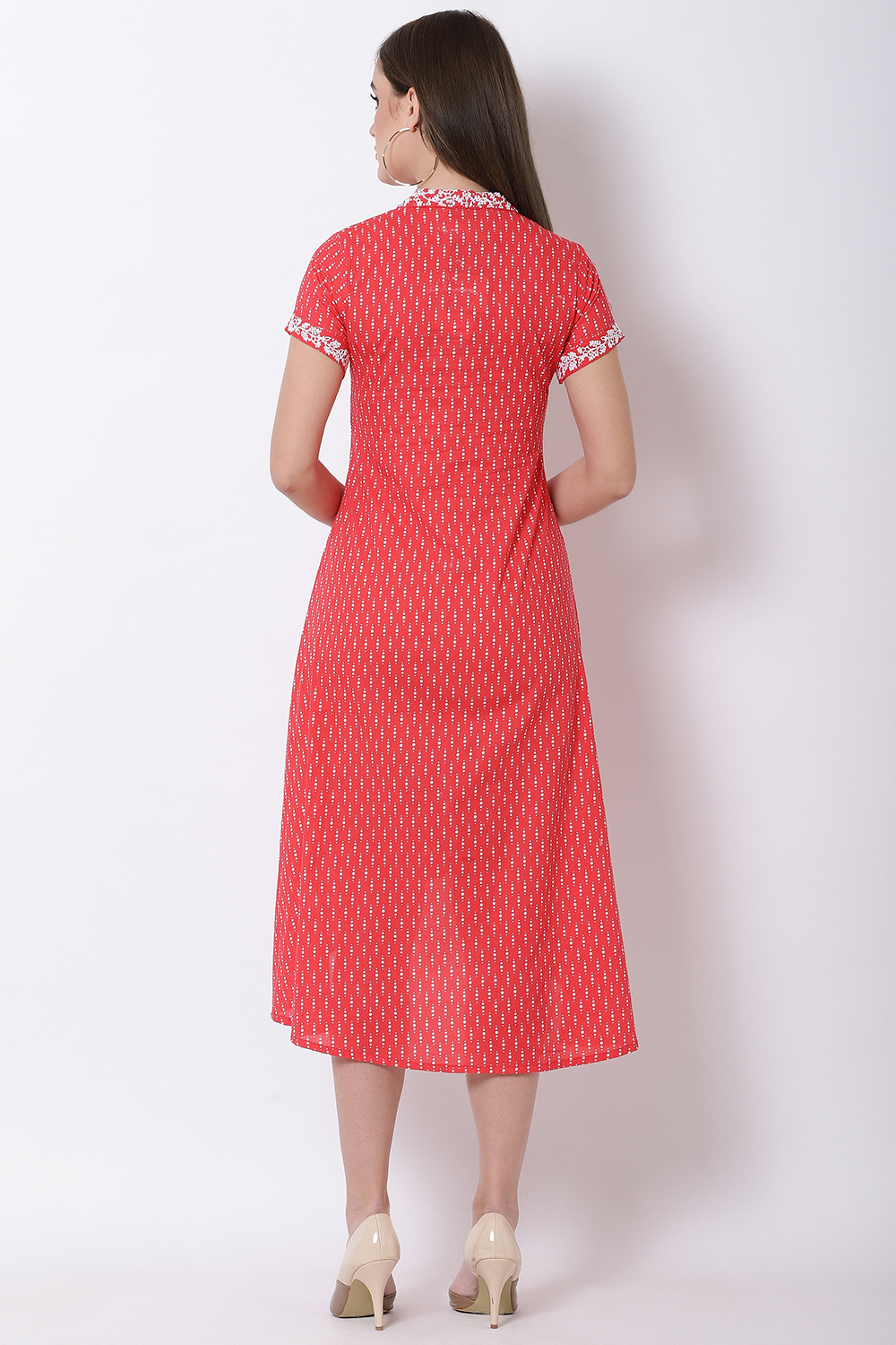 Coral Cotton A-Line Dress image number 4