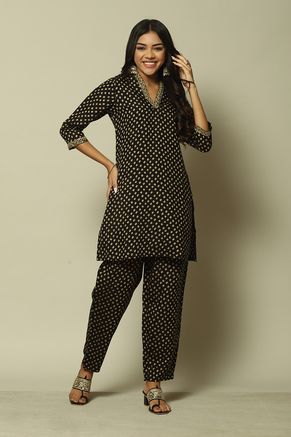 Black LIVA LIVA Straight Printed Kurta Palazzo Suit Set image number 0