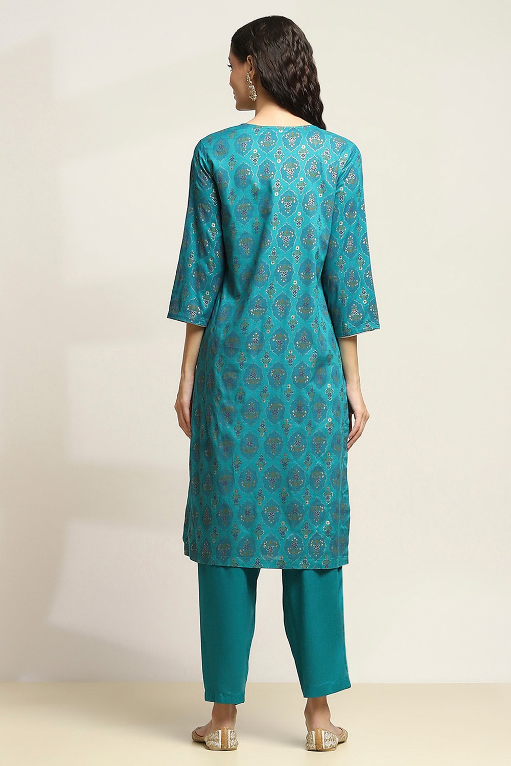 Pink Viscose Rayon Printed Straight Kurta Pants Set image number 4