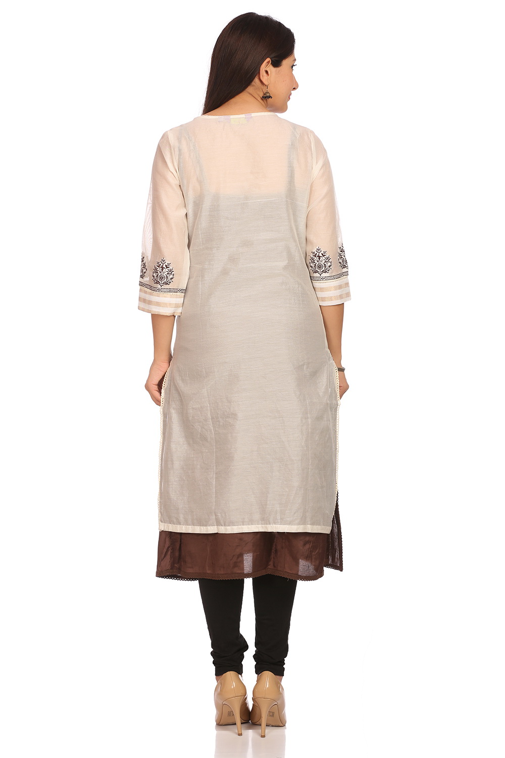 Off White Poly Cotton Straight Kurta image number 3