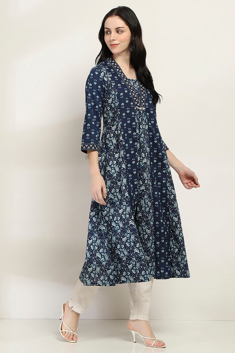 Indigo Cotton A-Line Kurta image number 4