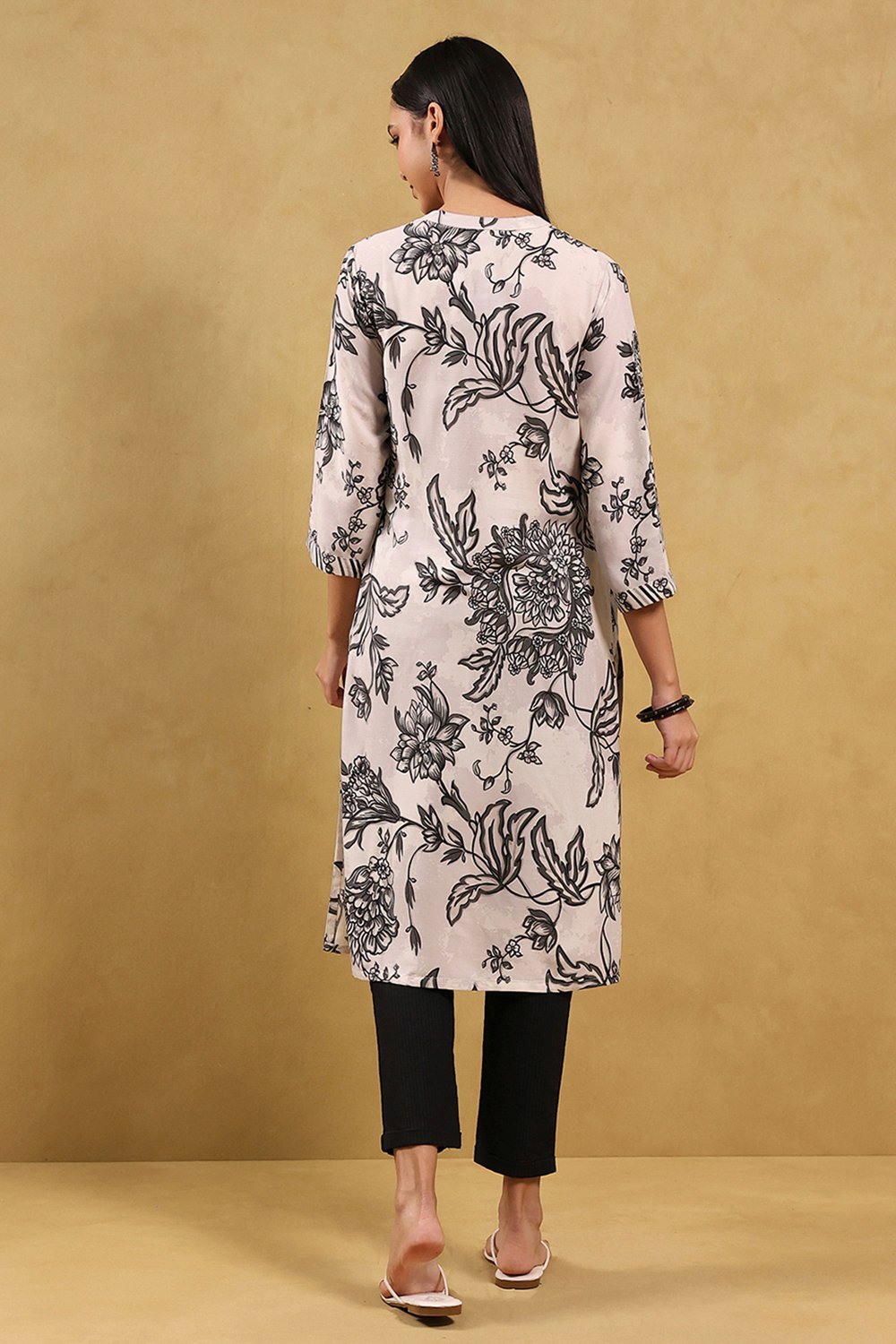 Black Viscose Rayon Printed Straight Kurta image number 3