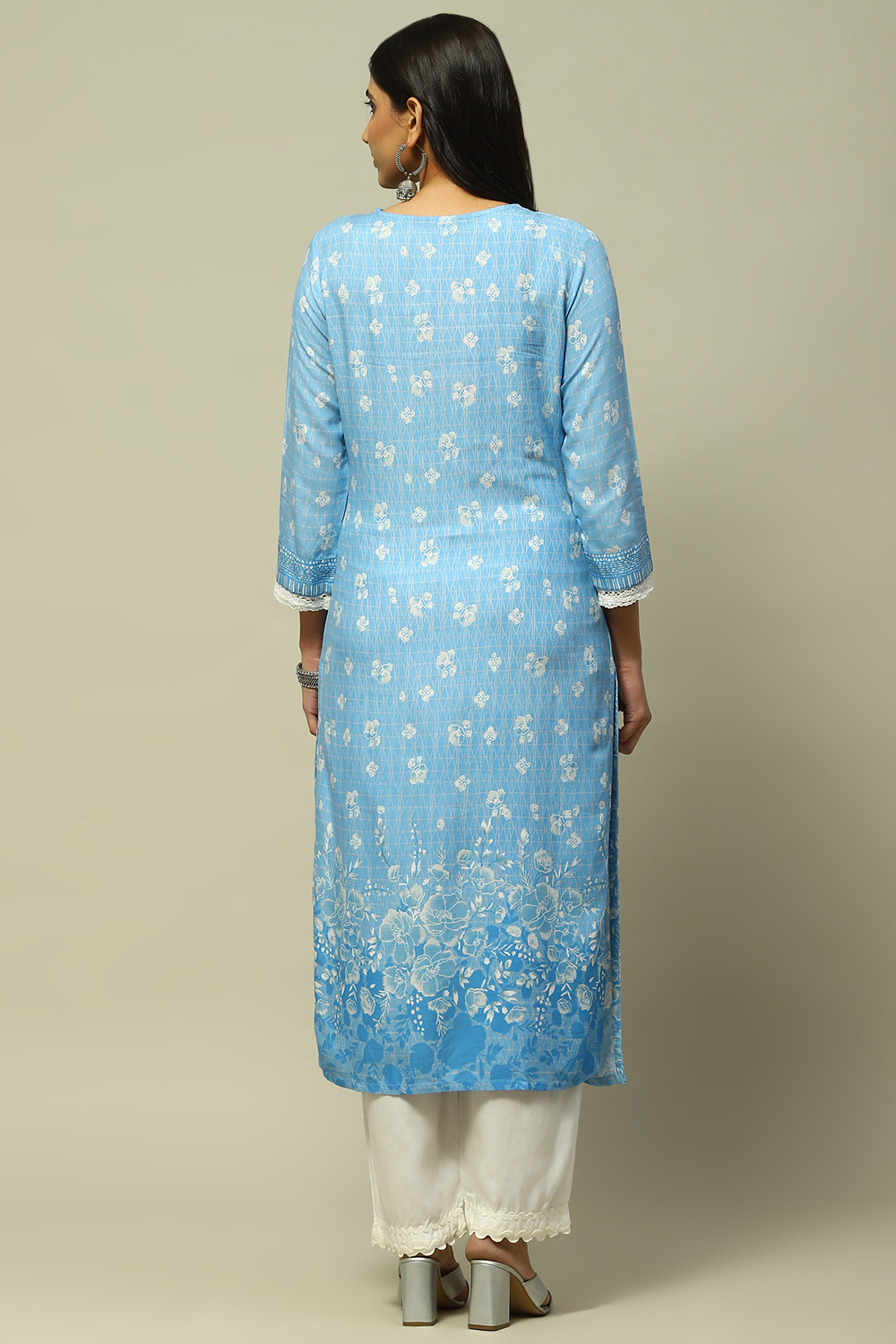 Yellow Floral Printed Straight Kurta image number 3