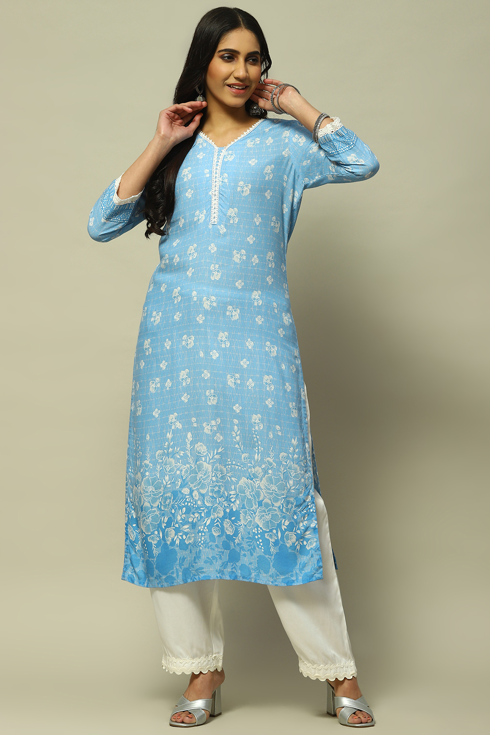 Yellow Floral Printed Straight Kurta image number 0