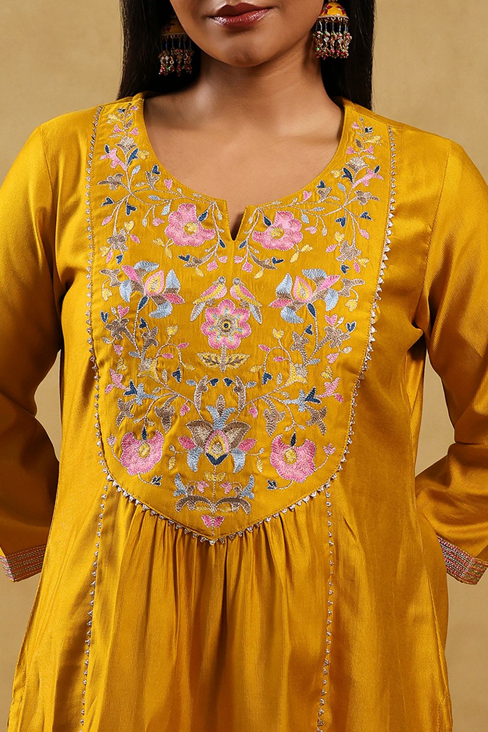 Mustard Polyester Solid Straight Suit Set image number 1