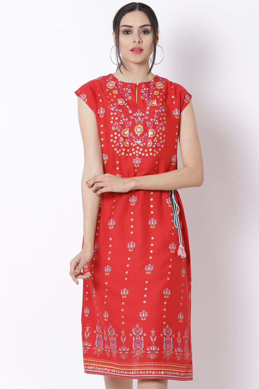 Red Viscose A-Line Dress image number 2