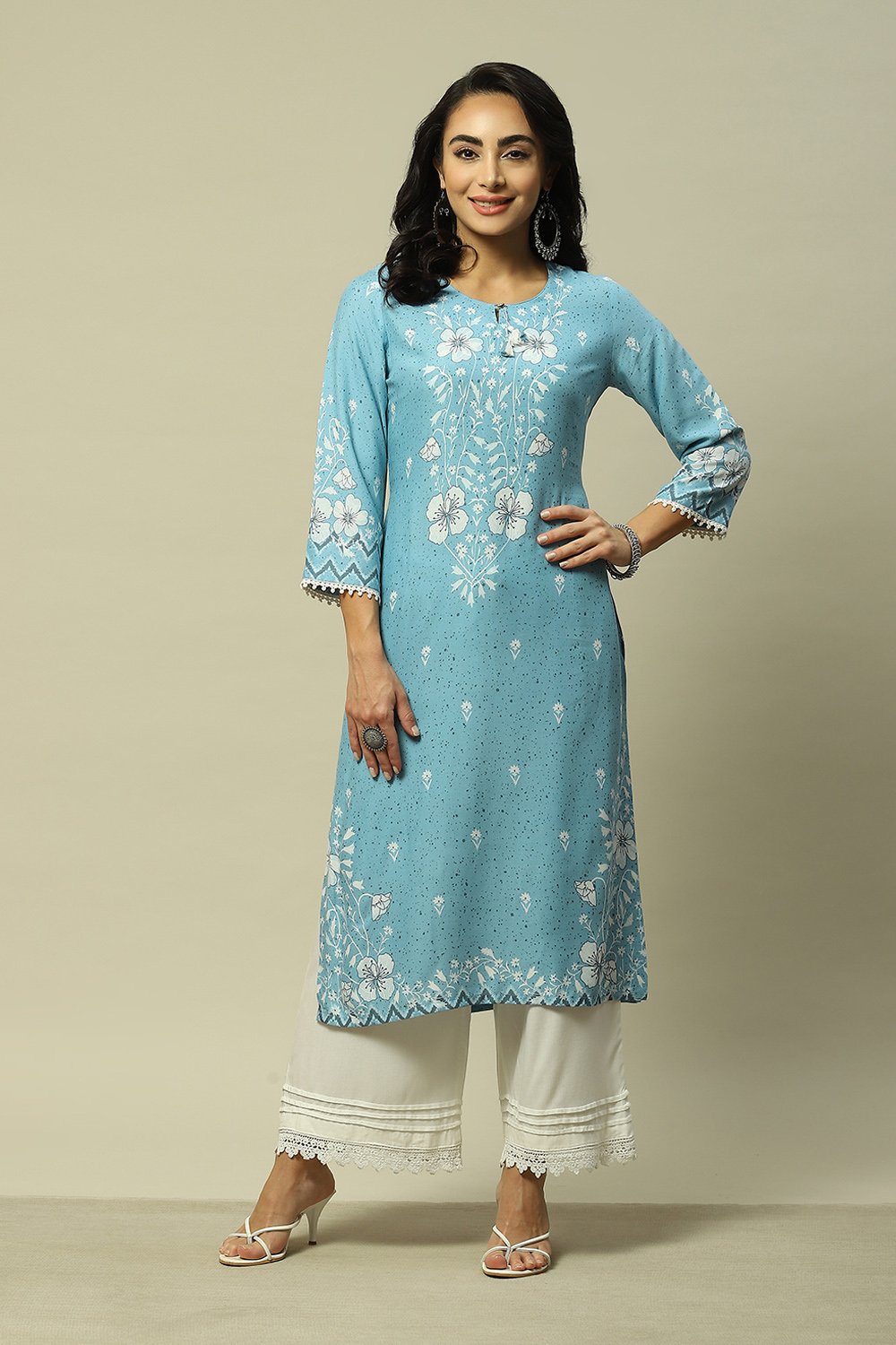 Green LIVA Straight Printed Kurta image number 5