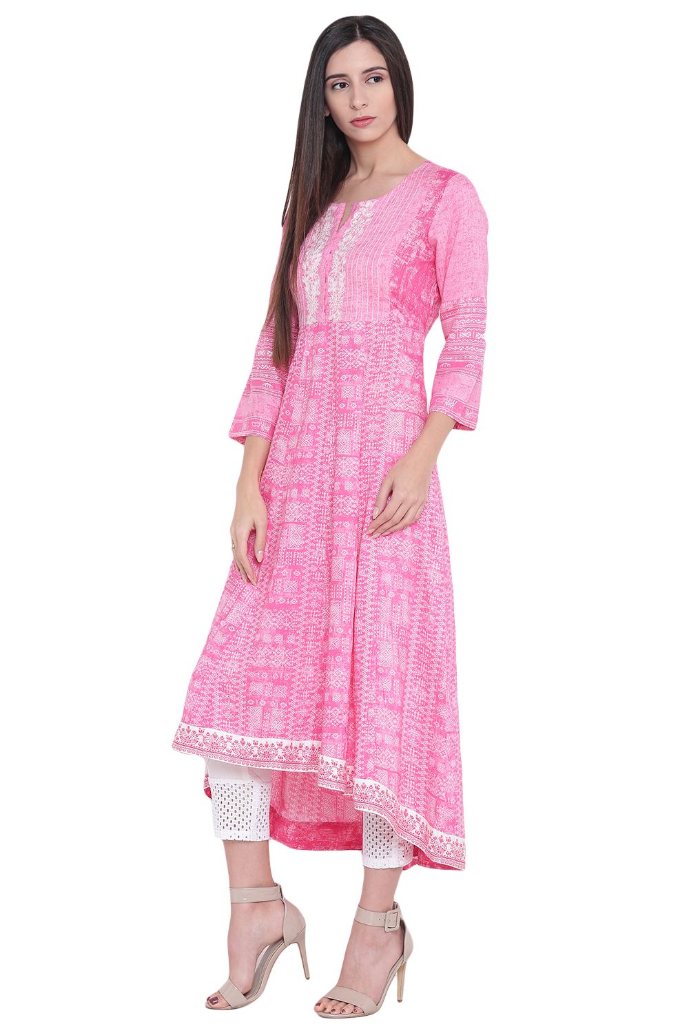 Pink Viscose Asymmetric Kurta image number 2