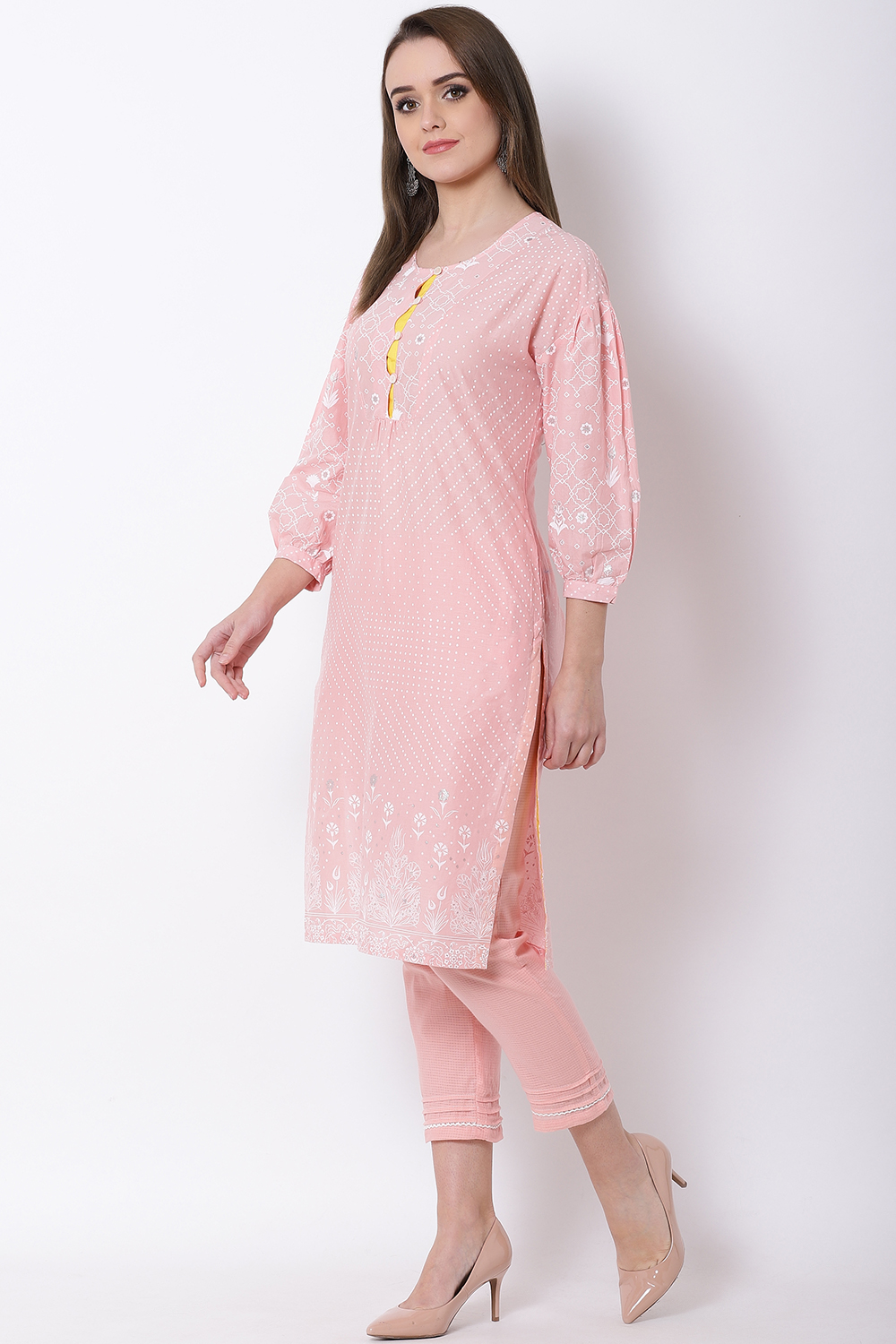 Peach Cotton Straight Kurta image number 2