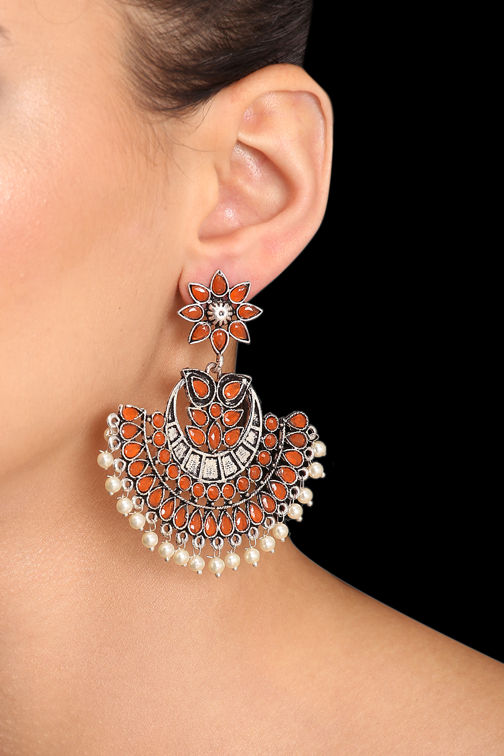 Orange Metal Brass Earrings image number 0