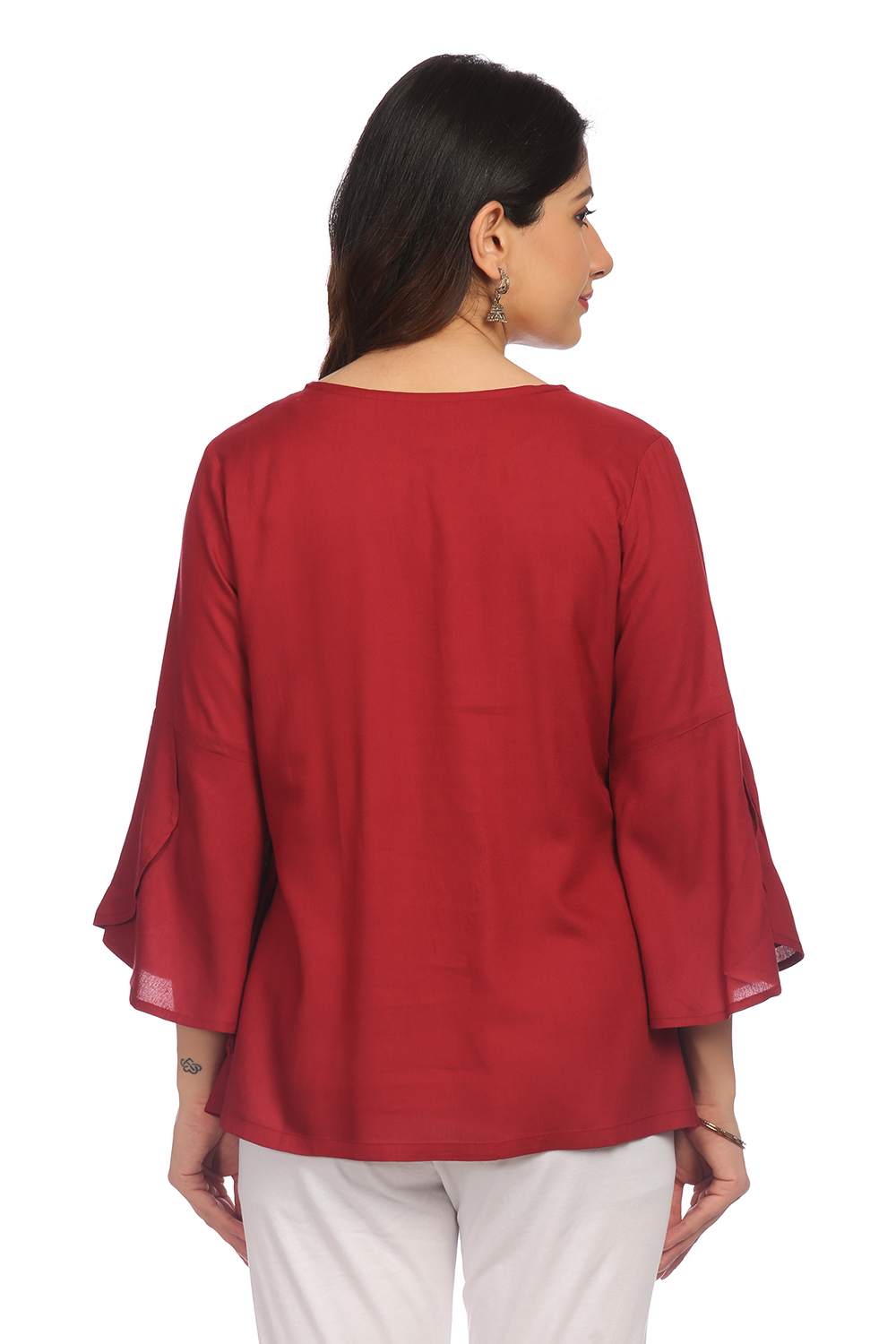 Maroon Viscose Rayon Short Top image number 4