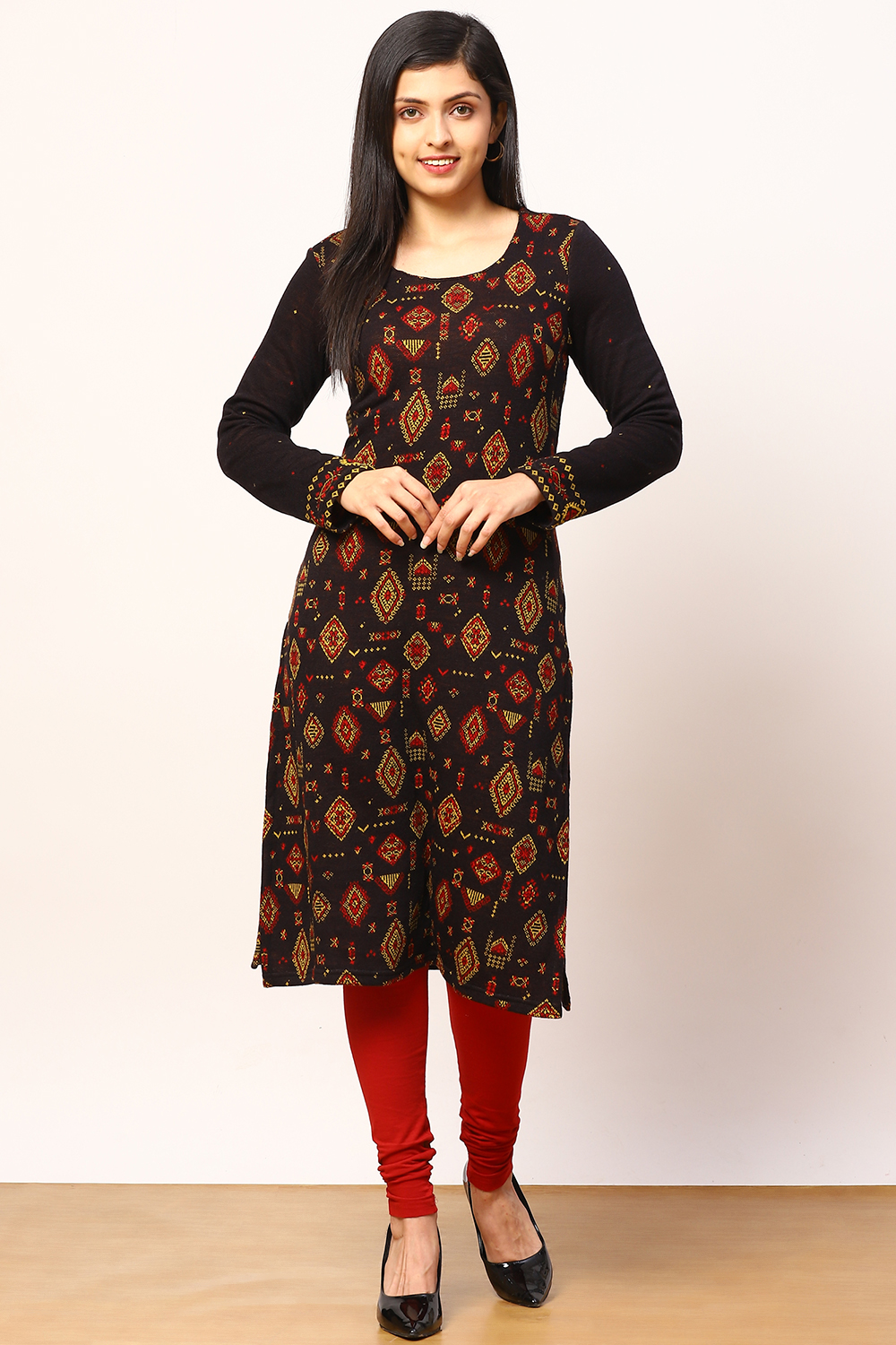 Black Jacquard Straight Kurta image number 0