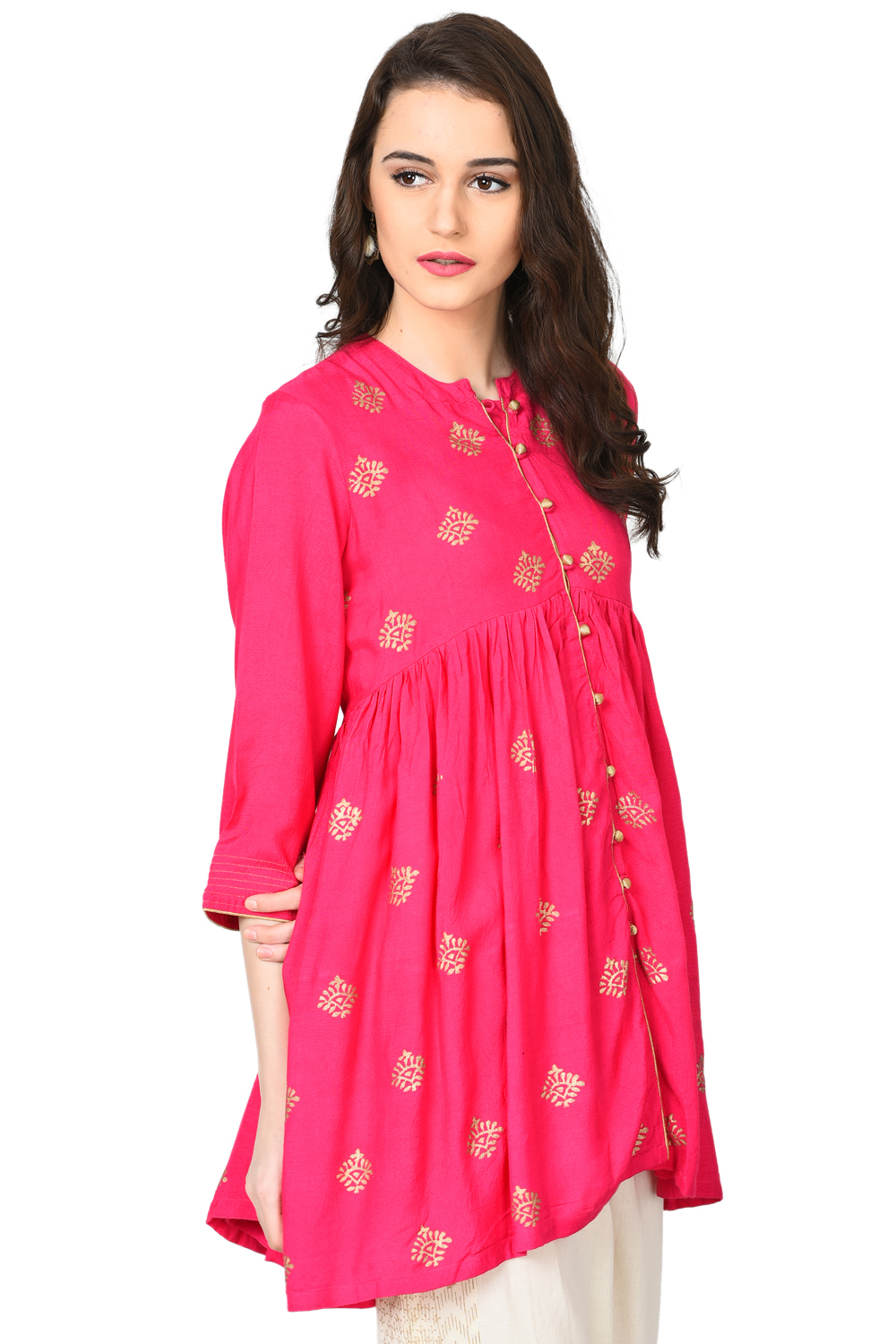 Pink A-Line Viscose Kurta image number 2