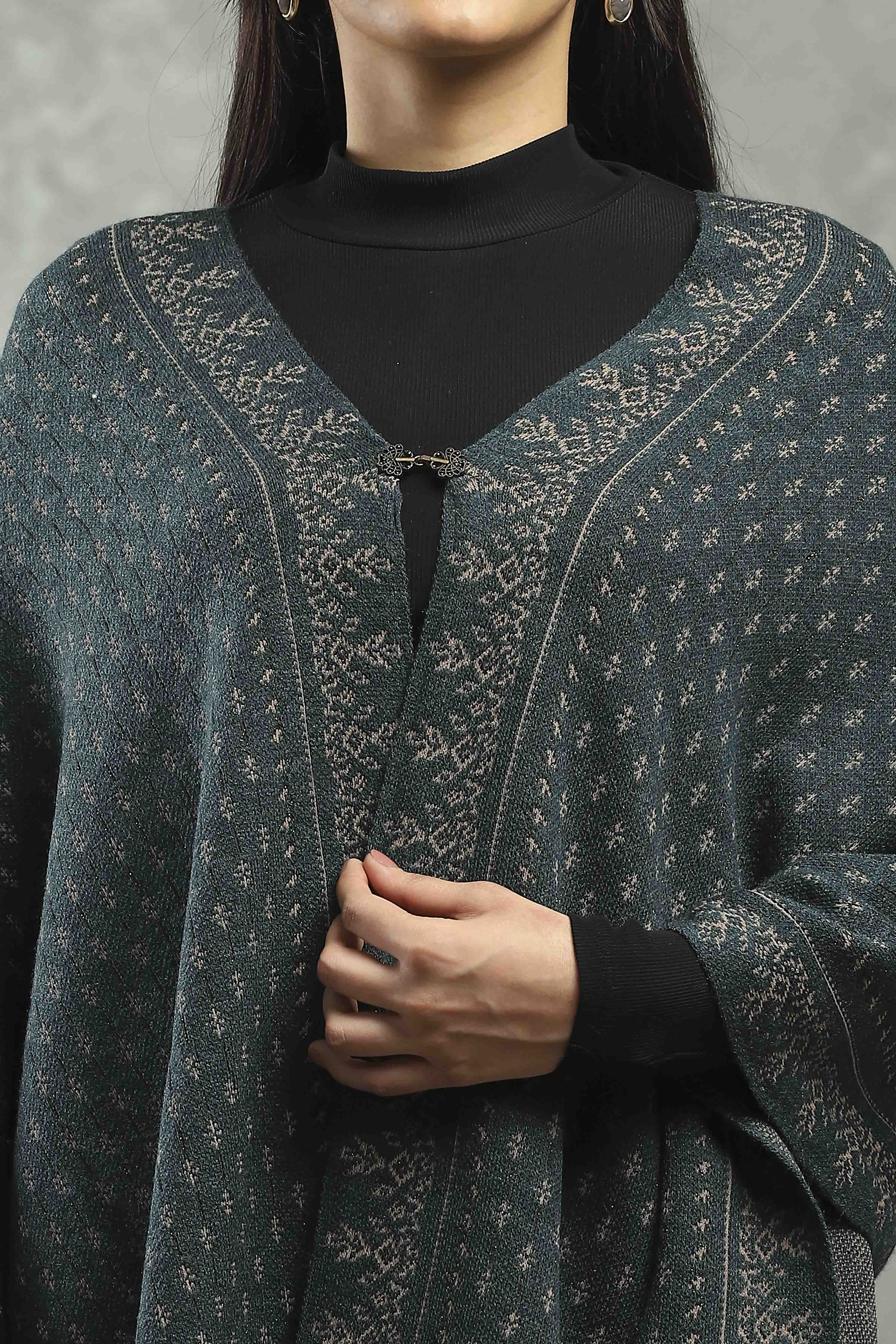 Teal Polyester Printed Cape  image number 1