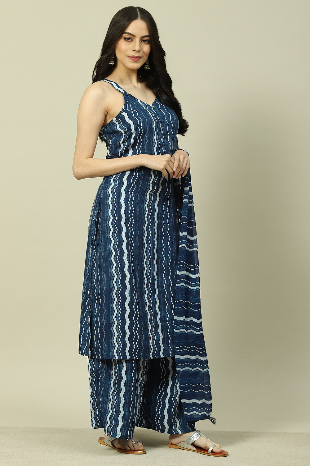 Indigo Viscose Printed Straight Kurta & Palazzo Suit Set image number 2