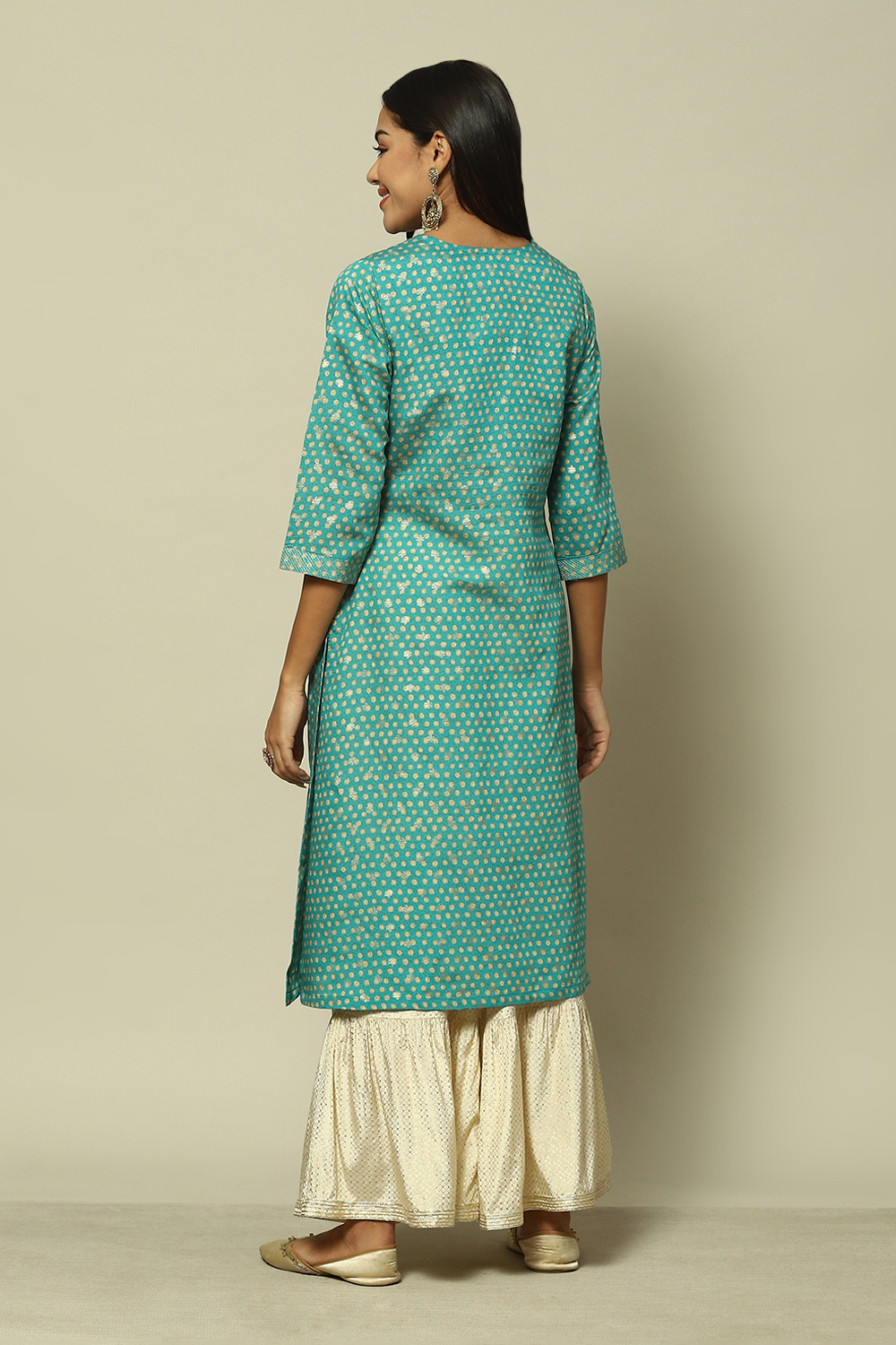Yellow LIVA Straight Printed Kurta image number 4