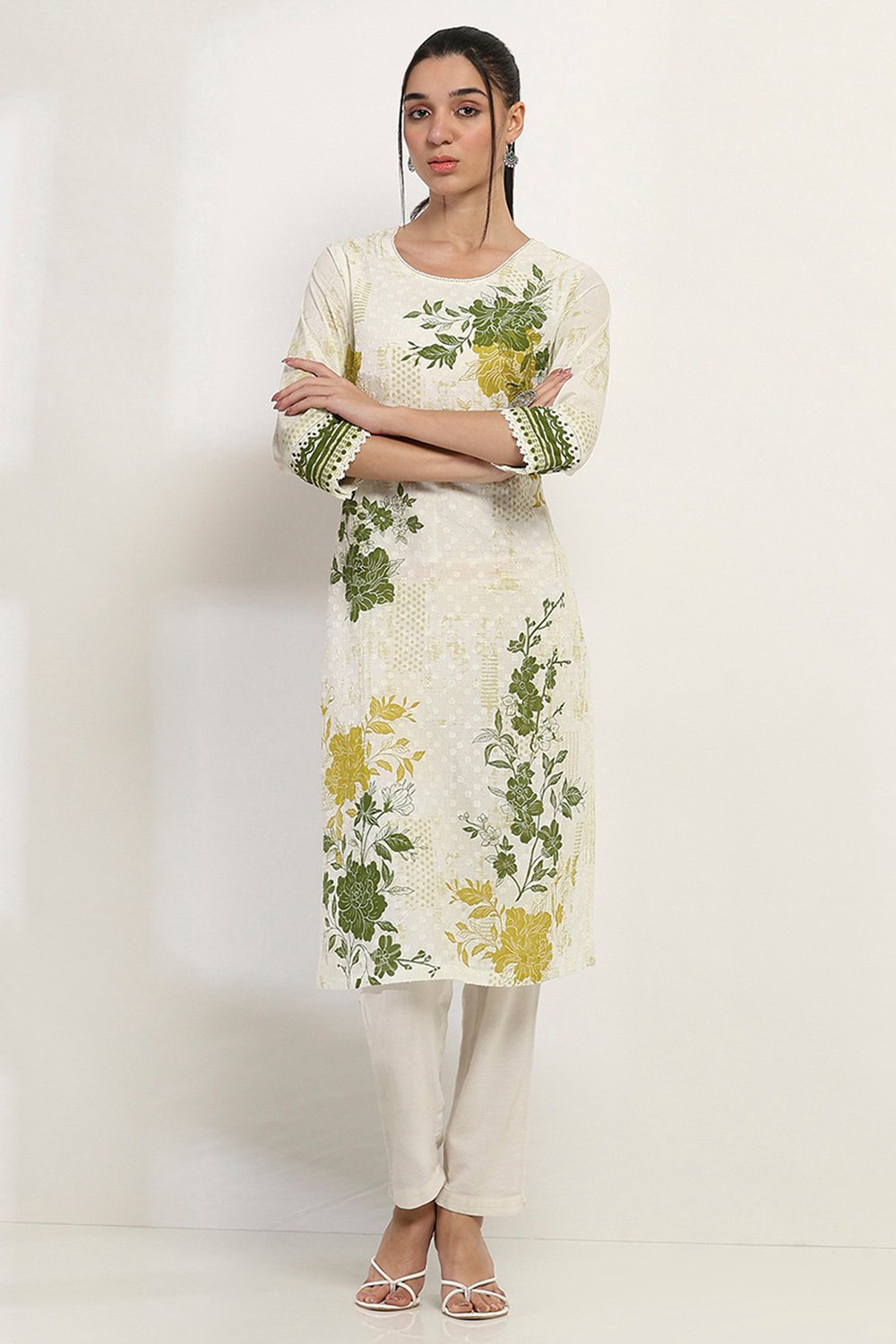 Green Cotton Straight Kurta image number 5