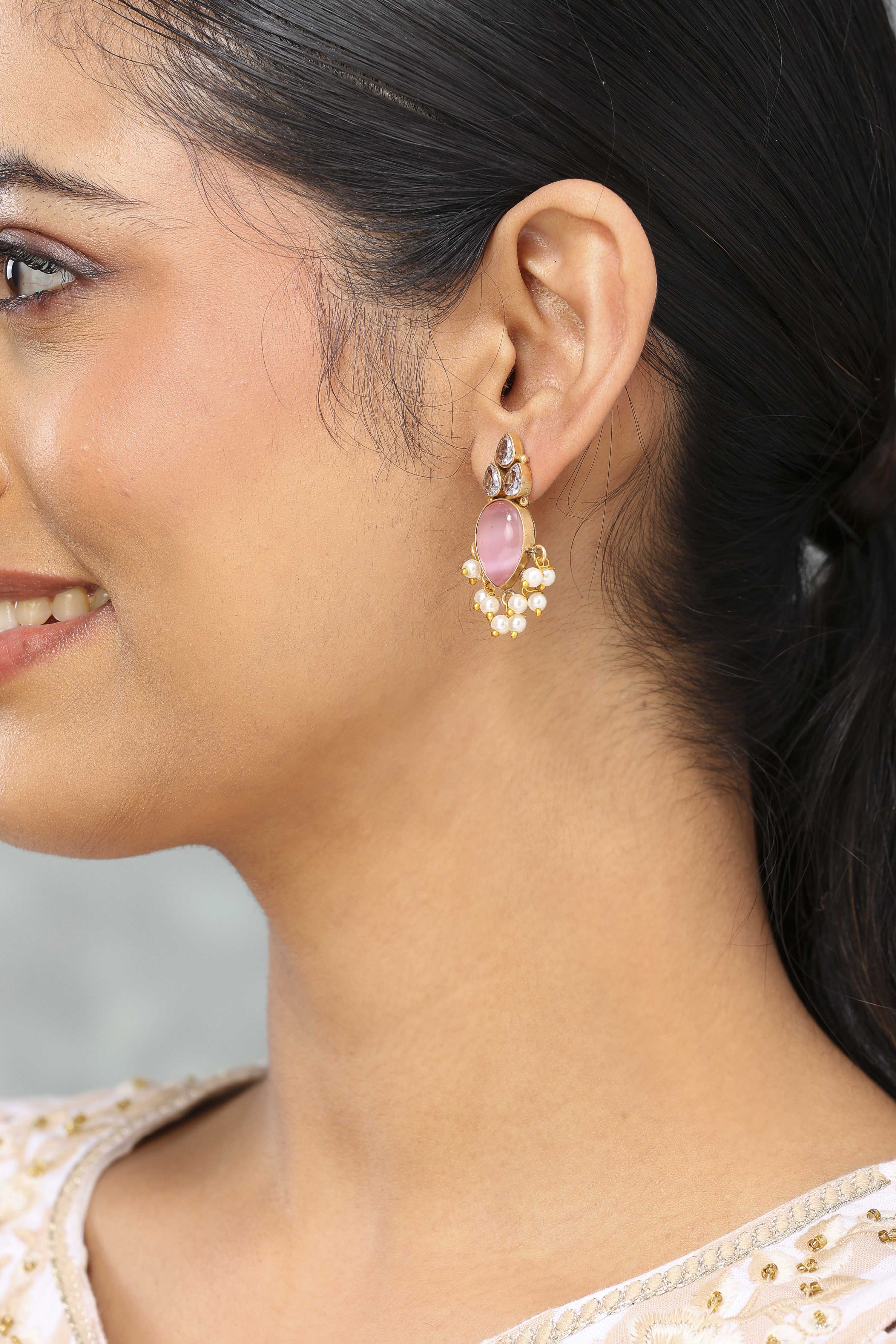 Light Pink Brass Drop & danglers image number 1