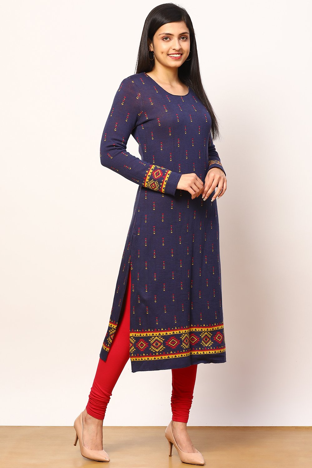 Blue Jacquard Straight Kurta image number 3