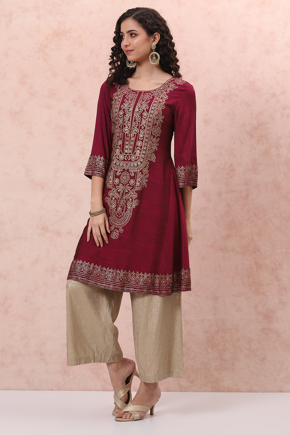 Pink A-Line Kurta image number 2
