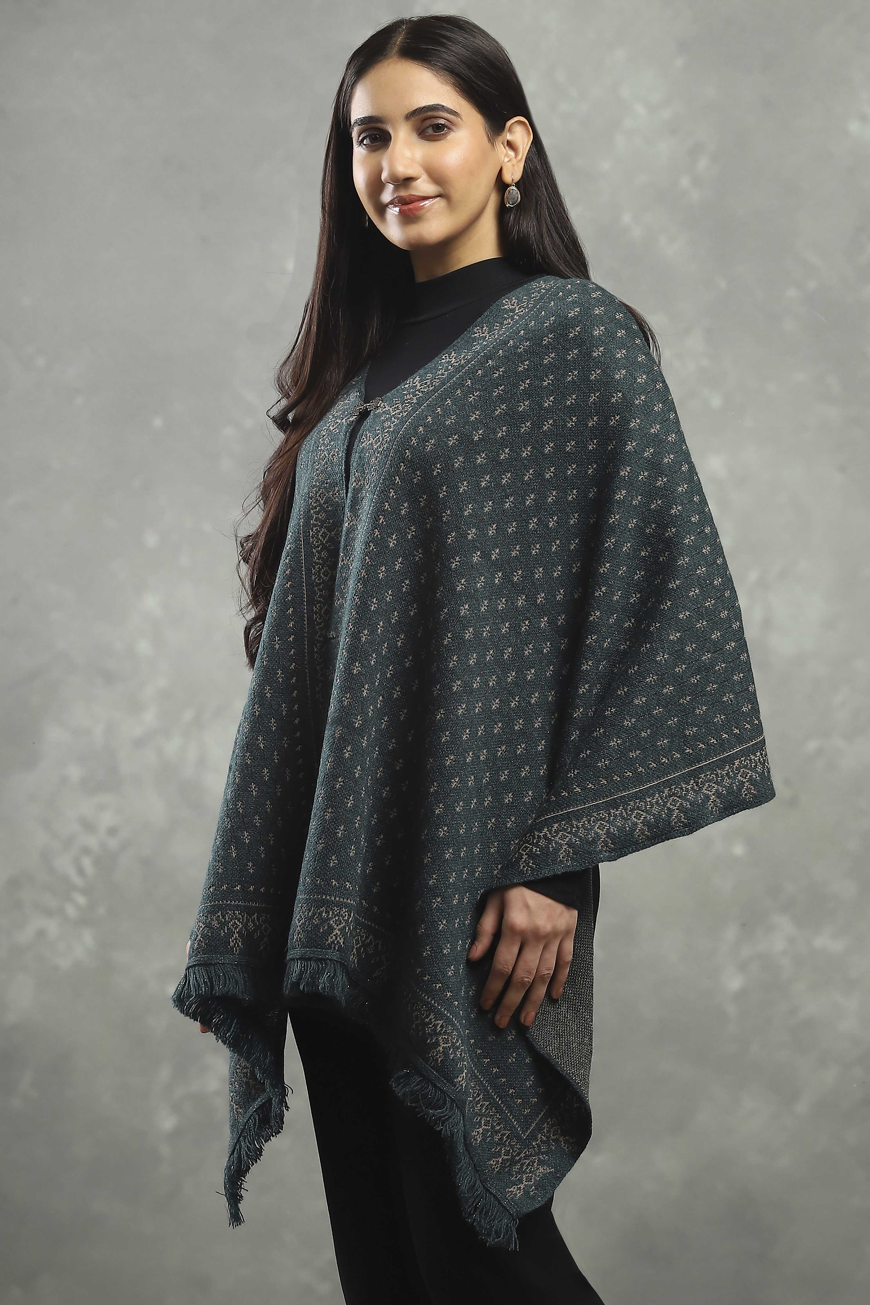 Teal Polyester Printed Cape  image number 2