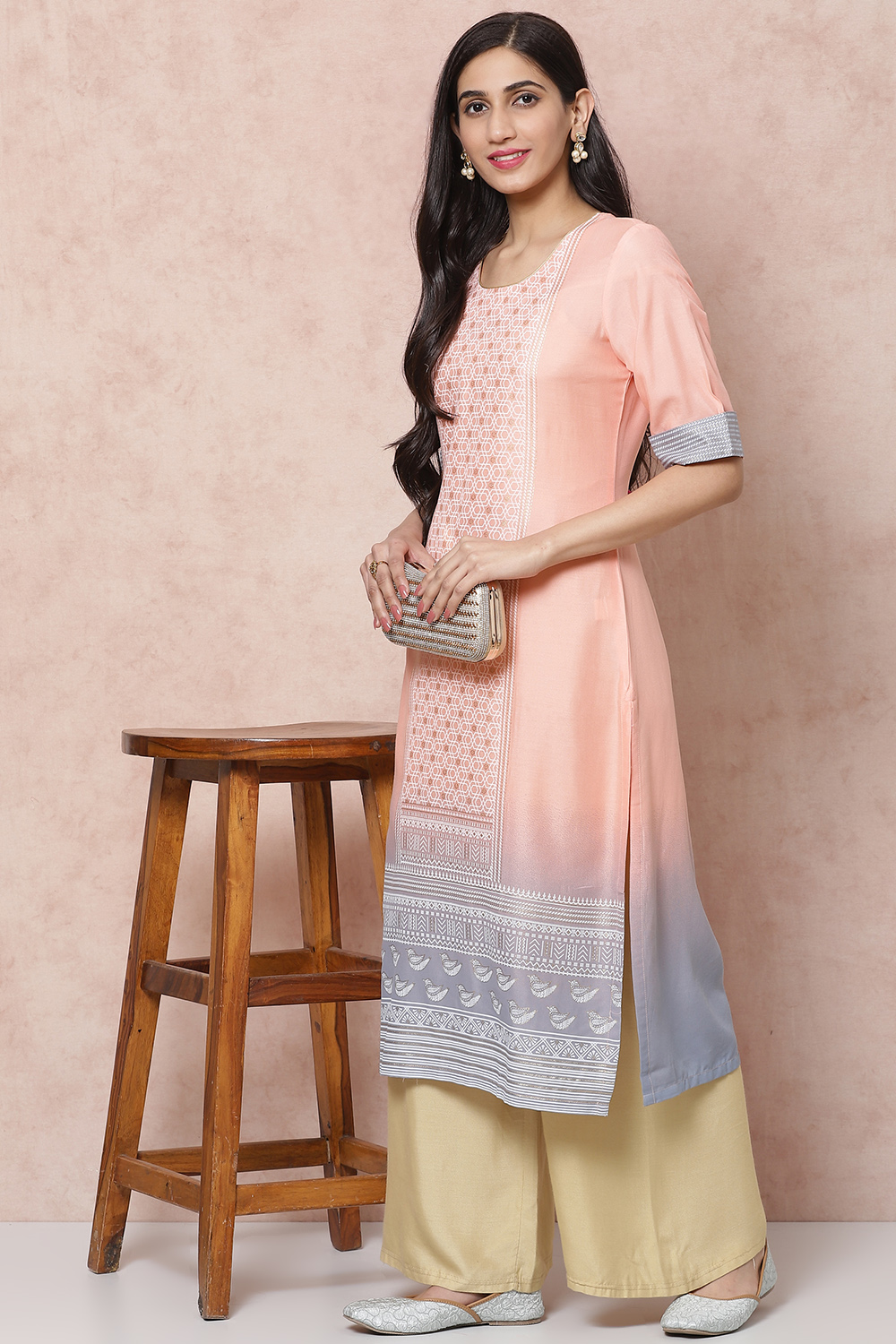 Peach LIVA Straight Kurta image number 5