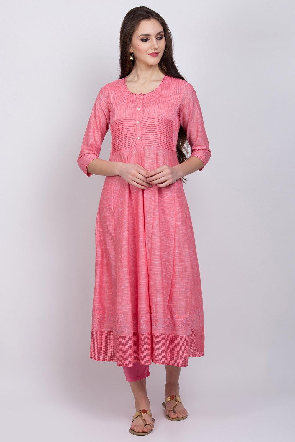 Pink Cotton Anarkali Kurta image number 2