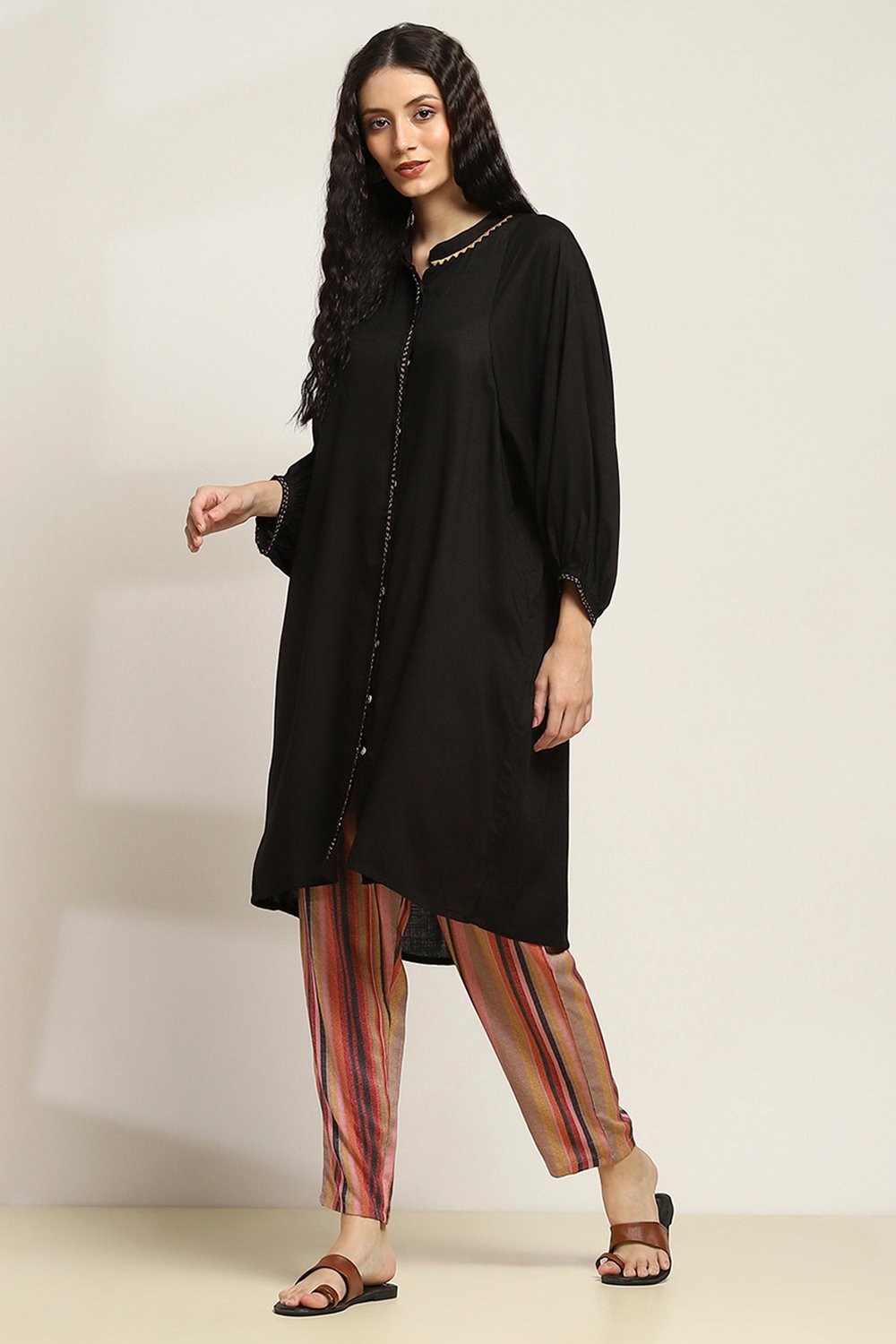 Black Viscose Rayon Straight SET image number 3