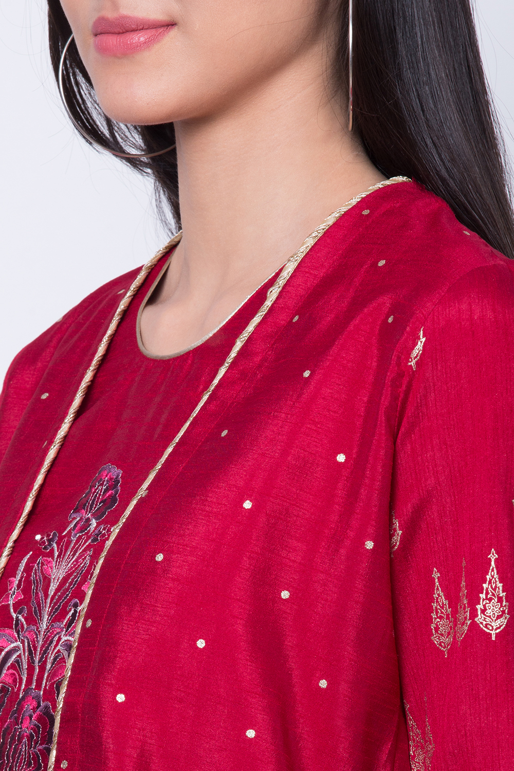 Maroon Polyester Dupioni Straight Dress image number 1