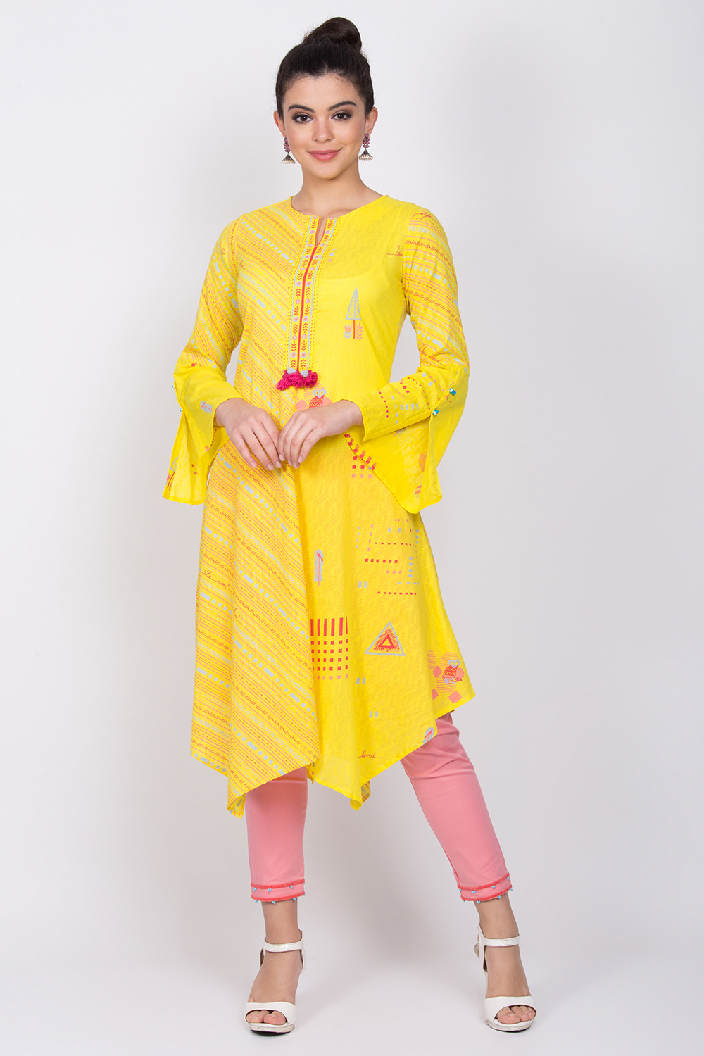 Yellow Cotton A-Line Kurta image number 0