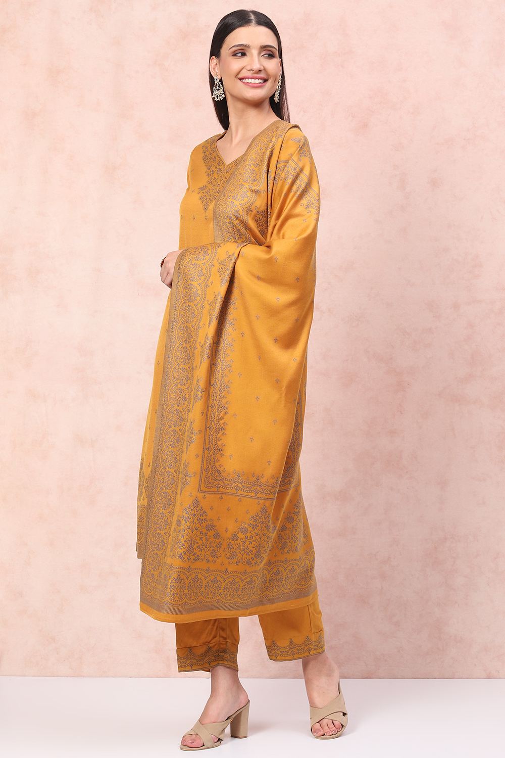 Mustard Art Silk Straight Suit Set image number 5